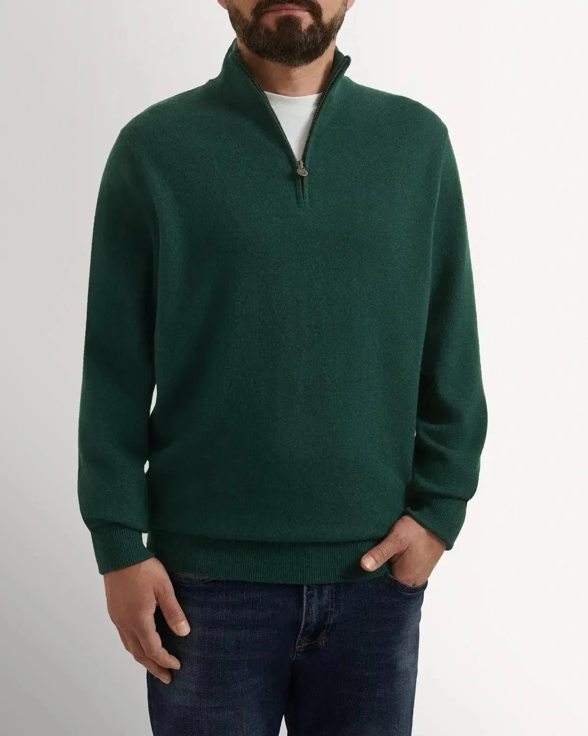 Bernard Weatherill Cashmere Mix 1/4 Zip Knit Forest | Studio DOS