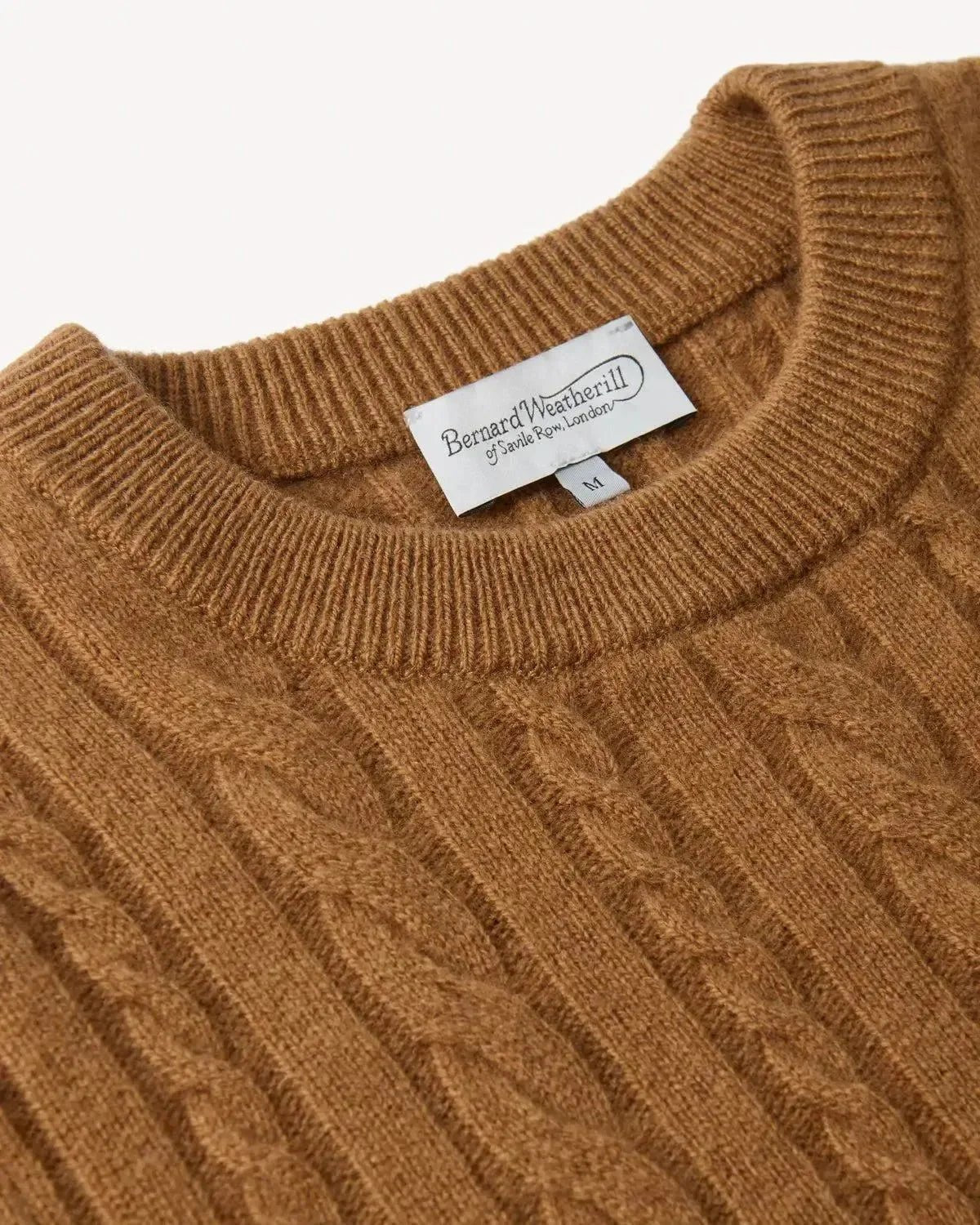Bernard Weatherill Lambswool Crewneck Cable Knit Camel | Studio DOS