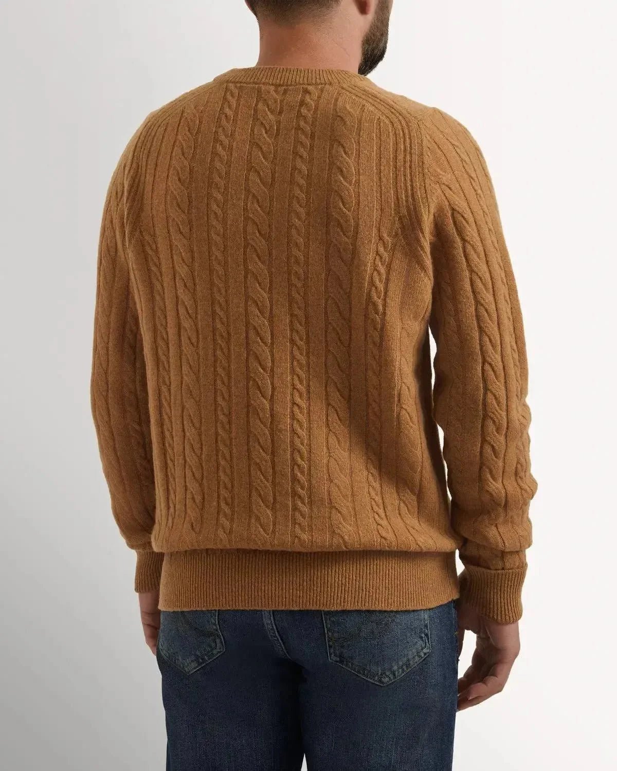 Bernard Weatherill Lambswool Crewneck Cable Knit Camel | Studio DOS