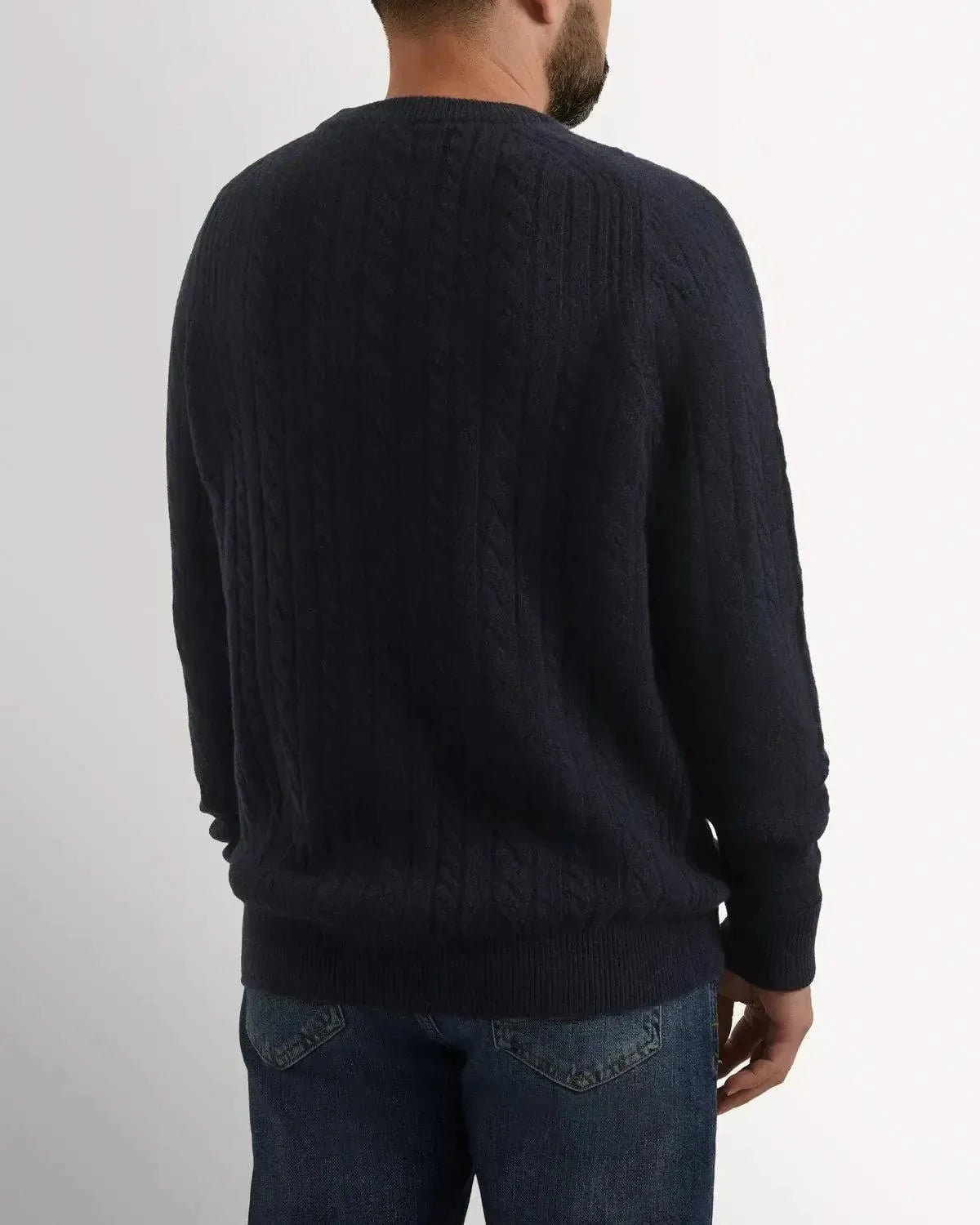 Bernard Weatherill Lambswool Crewneck Cable Knit Navy | Studio DOS