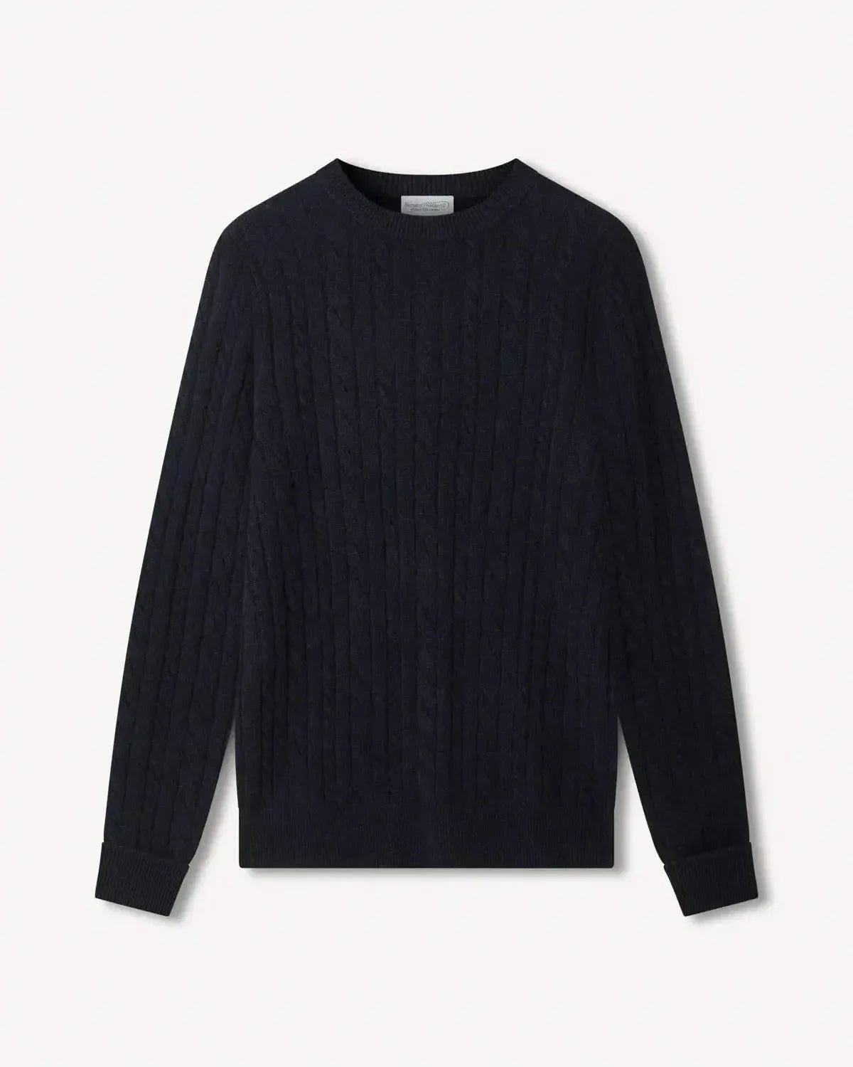 Bernard Weatherill Lambswool Crewneck Cable Knit Navy | Studio DOS
