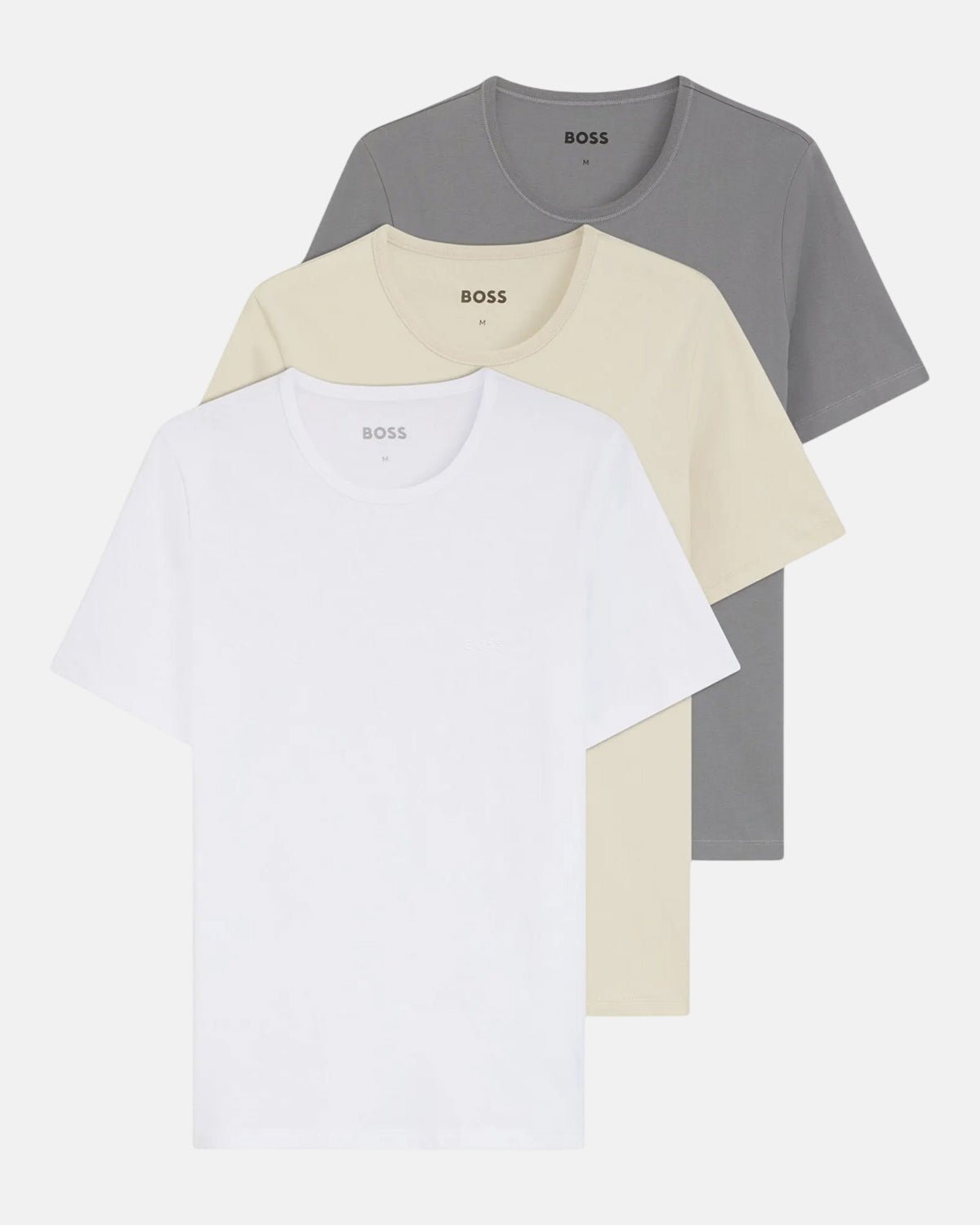 BOSS 3-PACK COTTON T-SHIRTS WHITE BEIGE GREY | Studio DOS