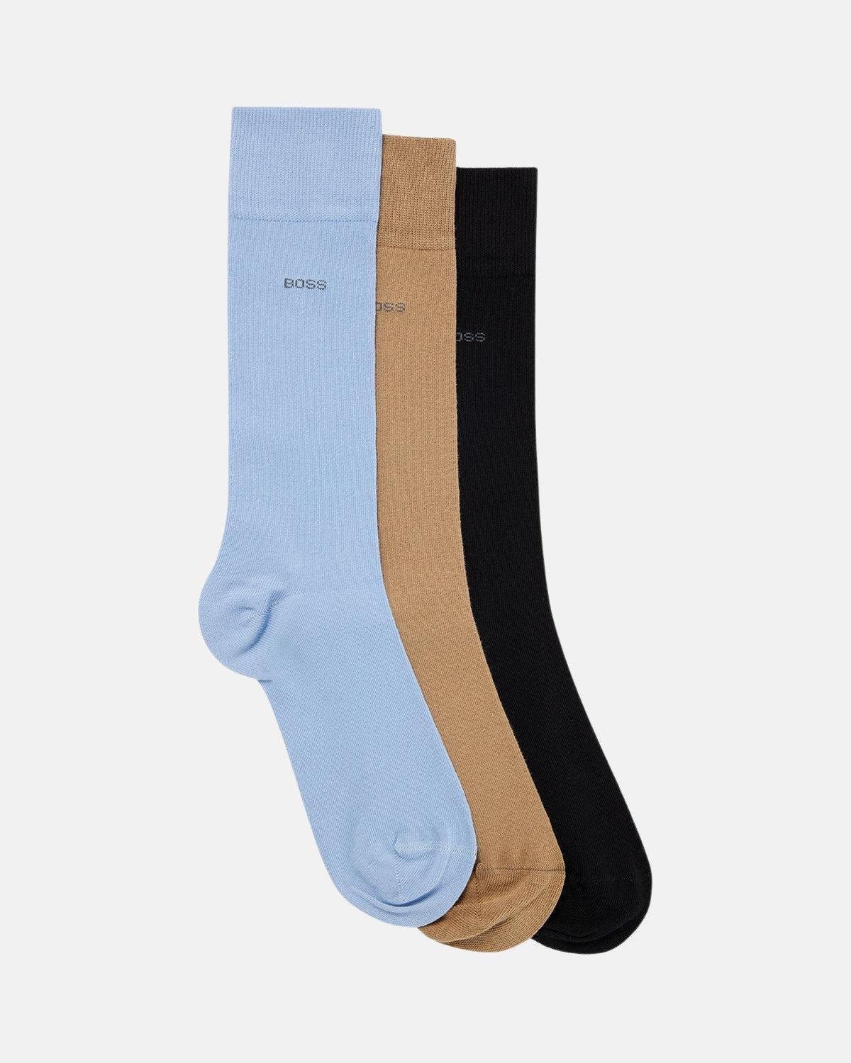 BOSS 3 PACK LOGO CALF SOCKS BLUE BEIGE BLACK | Studio DOS