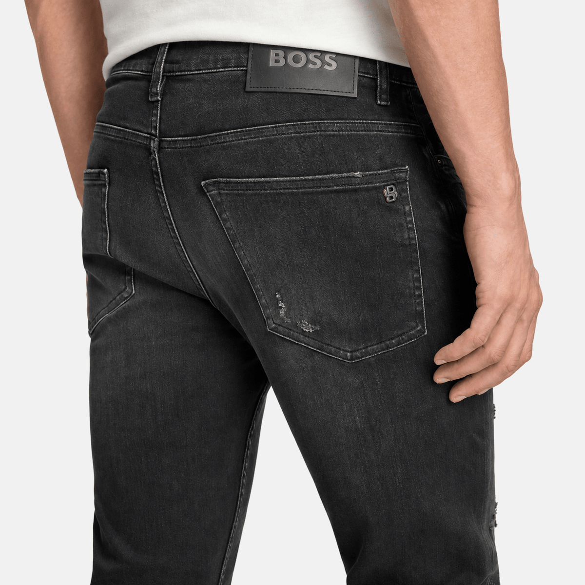 BOSS Delaware Distressed Soft Motion Slim Fit Jeans Dark Grey | Studio DOS