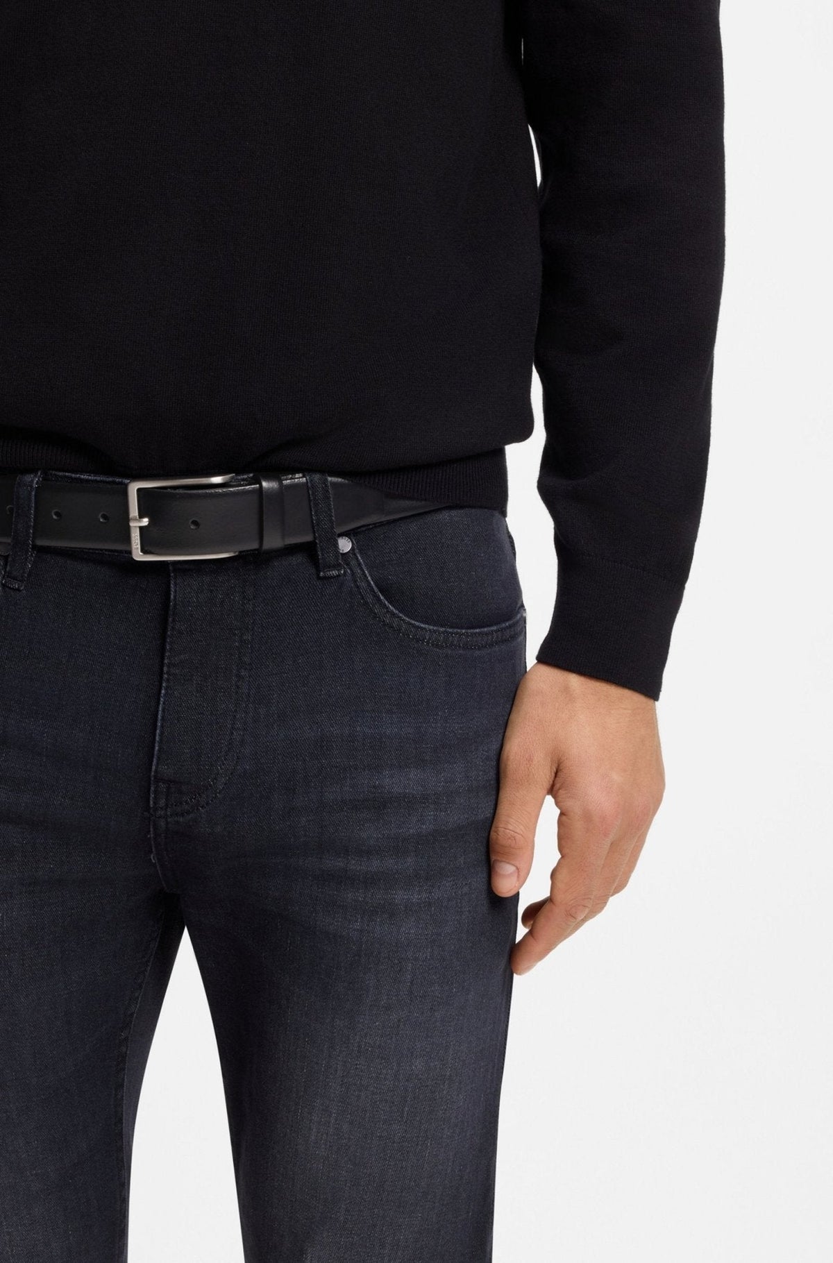 BOSS Erman Italian Leather Belt Black | Studio DOS