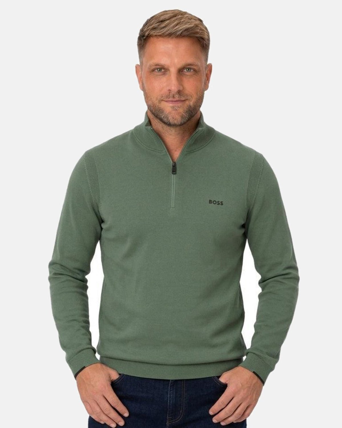 BOSS Ever-X Zip Neck Jumper Green | Studio DOS