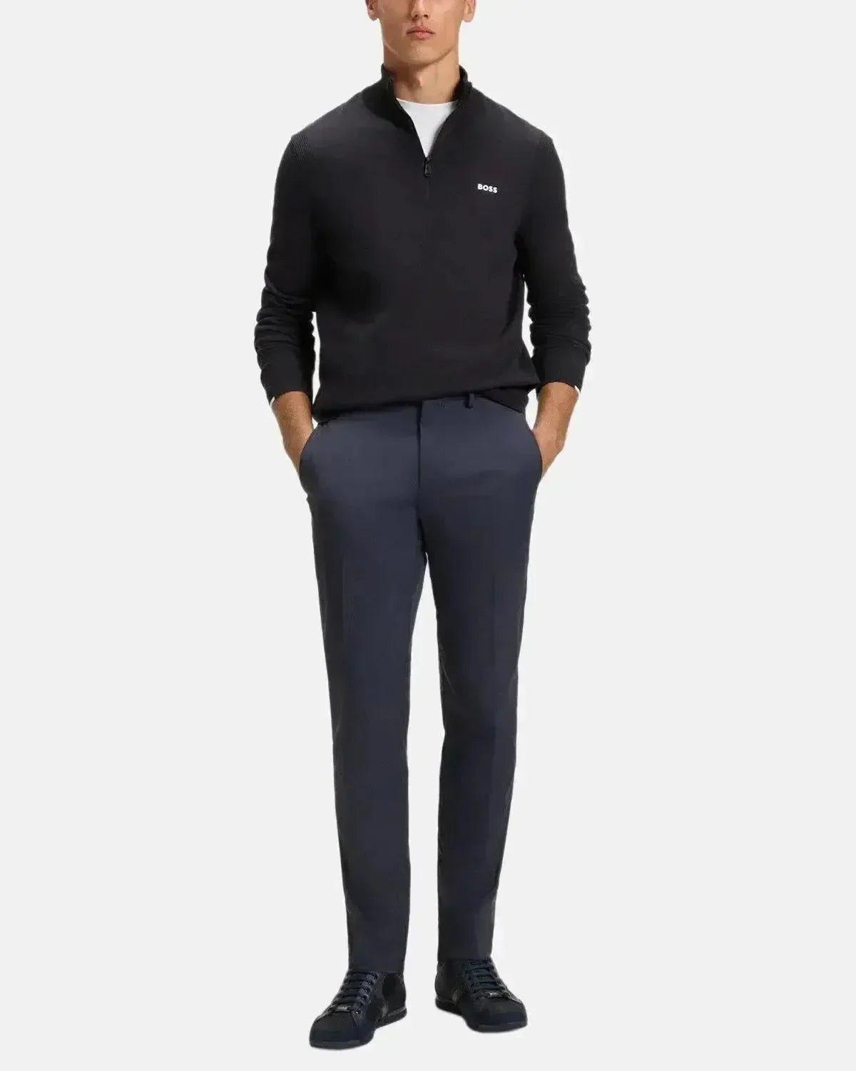 BOSS K - EVERX 1/4 ZIP COTTON KNIT DARK BLUE | Studio DOS