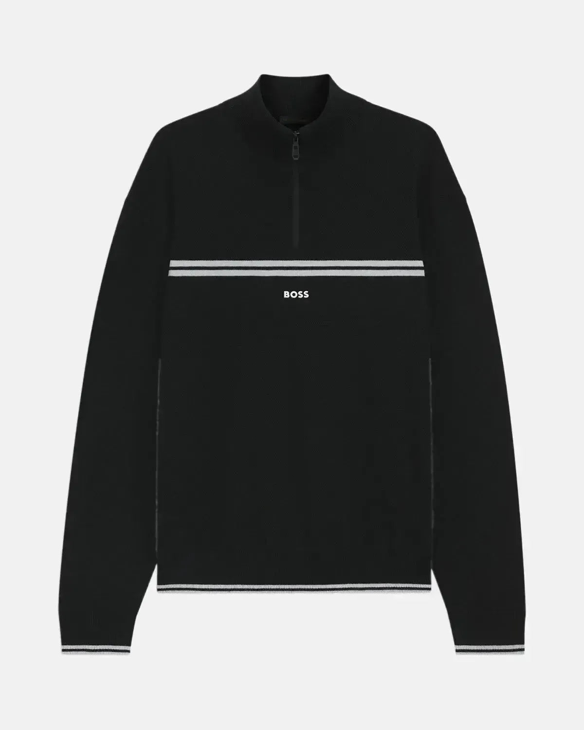 BOSS MENS K - ZONE STRIPE DETAIL 1/4 ZIP KNIT BLACK | Studio DOS