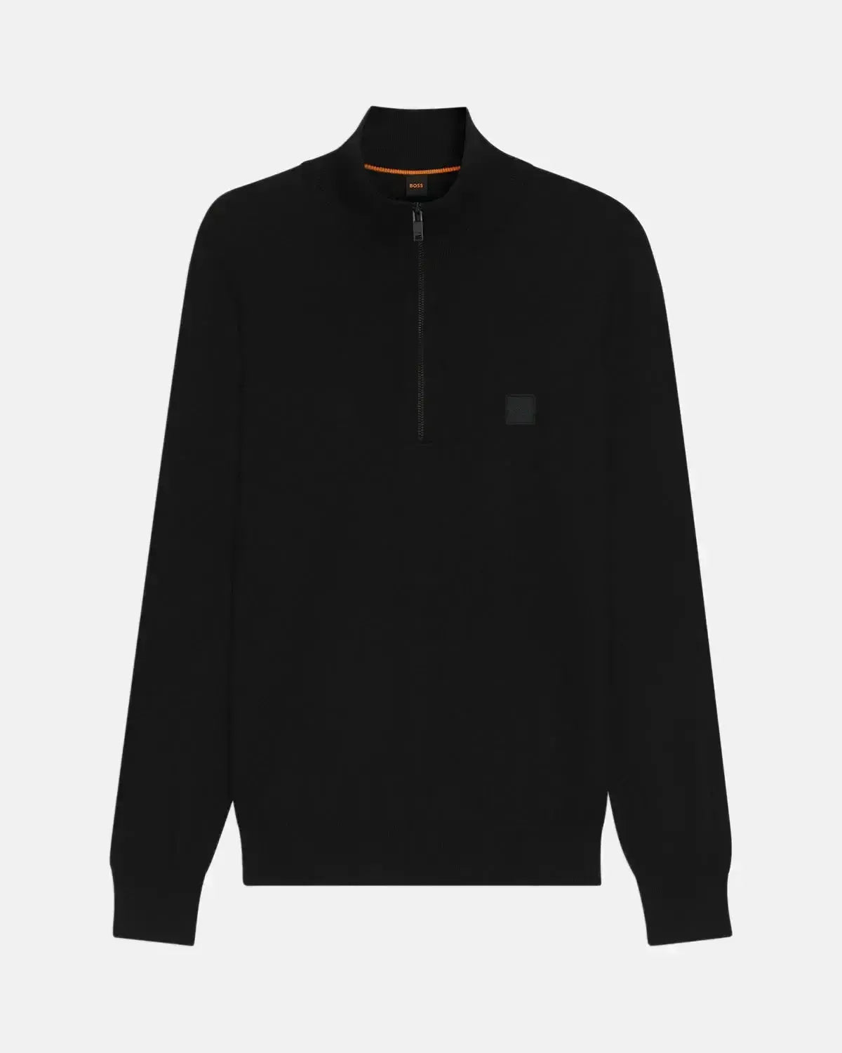 BOSS MENS KANOBIX 1/4 ZIP COTTON CASHMERE KNIT BLACK | Studio DOS