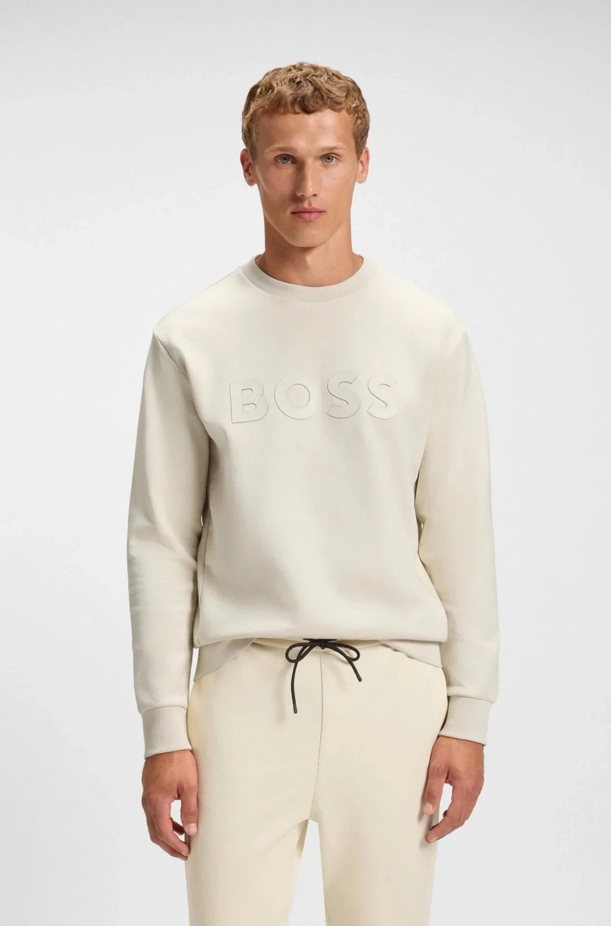 BOSS Salbo Tonal Logo Sweatshirt Open White | Studio DOS
