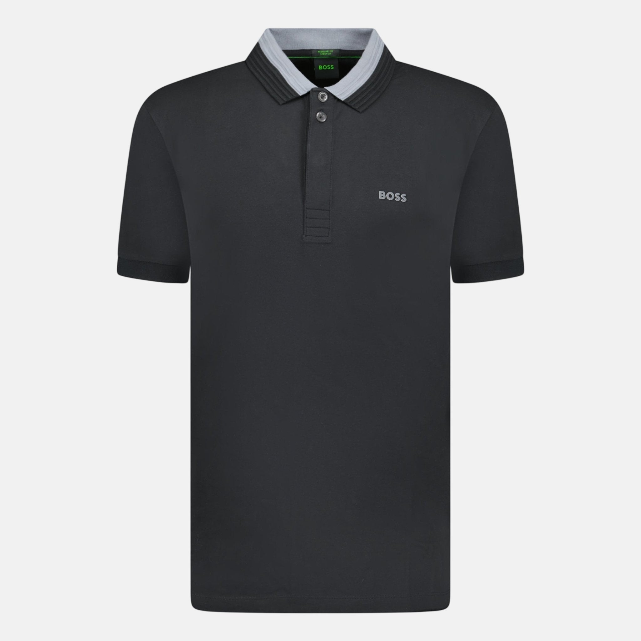 BOSS Stretch - Cotton 3D - Stripe Collar Polo Shirt Black | Studio DOS