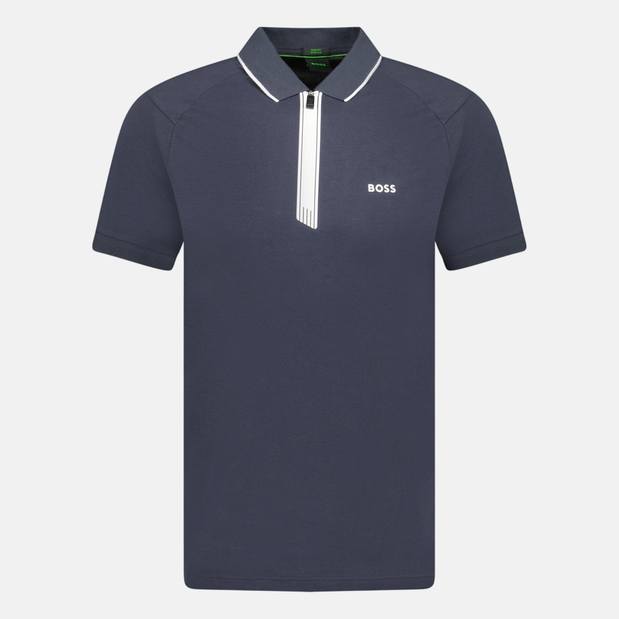 BOSS Stretch Slim - Fit Zip Placket Polo Shirt Navy | Studio DOS