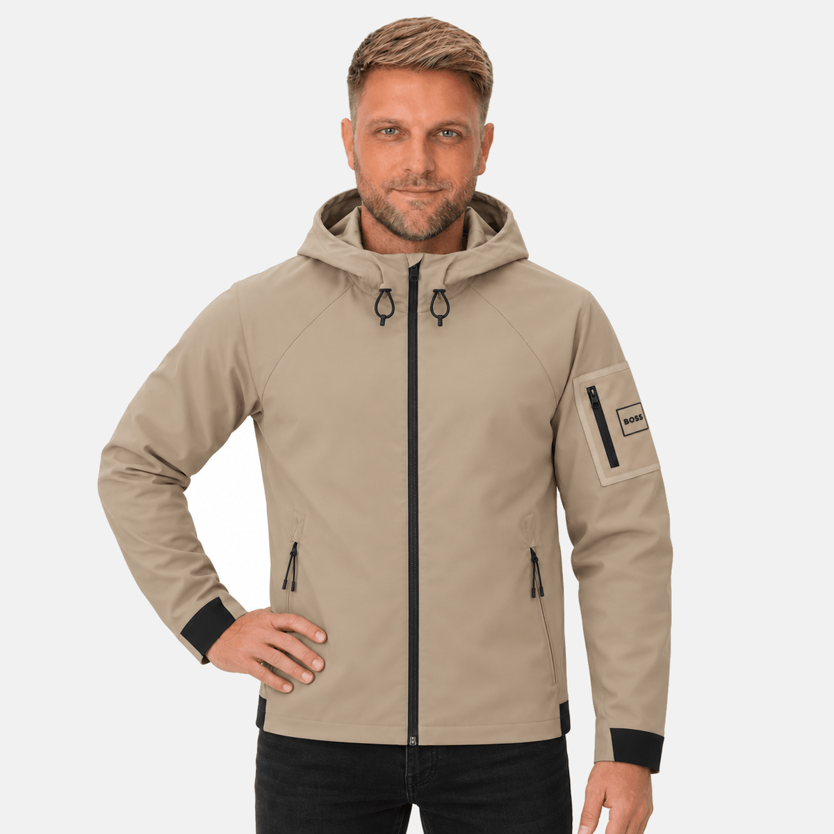 BOSS Terrace Soft Shell Jacket Light Pastel Khaki Green | Studio DOS