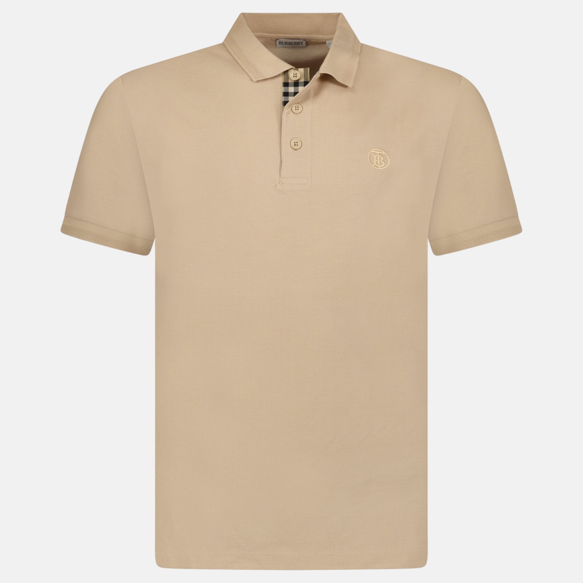Burberry 'Eddie' TB Check Placket Polo Shirt Beige | Studio DOS