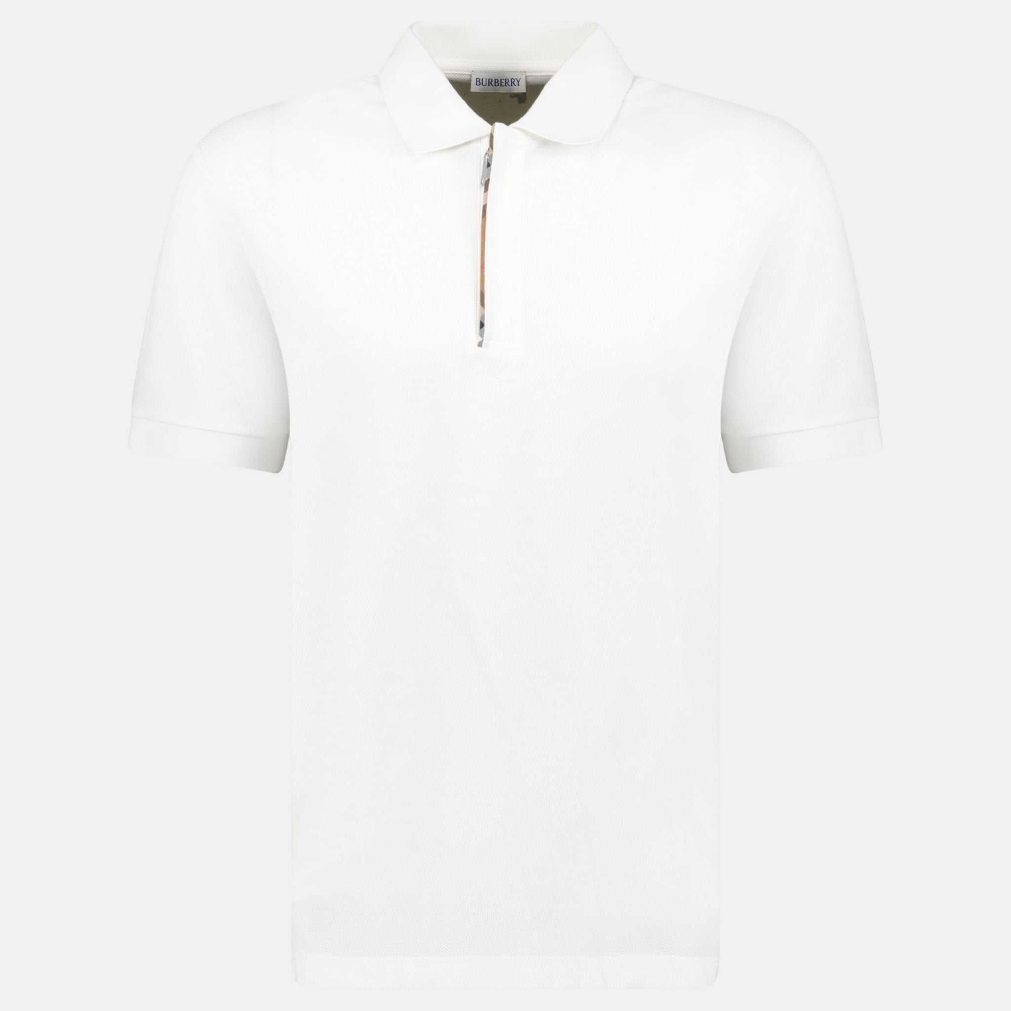 Burberry 'Hartford' Check Placket Zip Polo Shirt White | Studio DOS