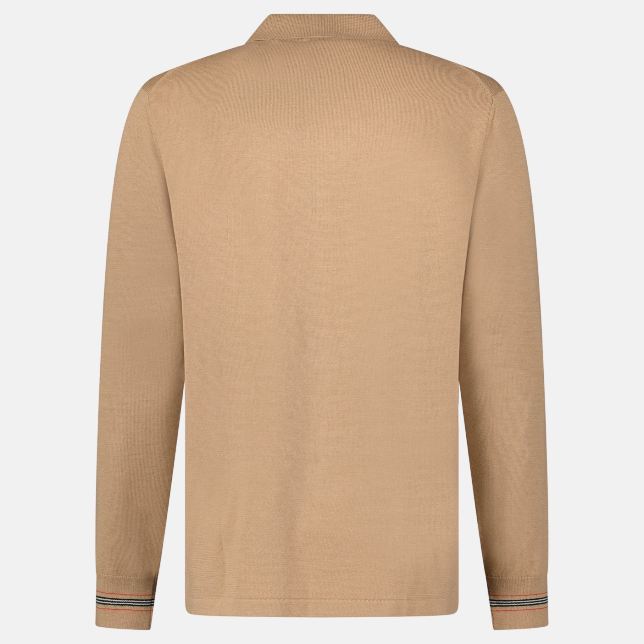 Burberry 'Pace' Signature Stripe Long Sleeved Wool Polo Shirt Camel | Studio DOS