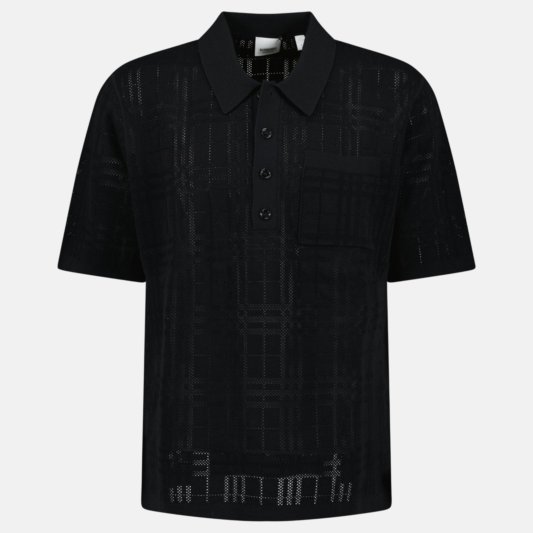 Burberry Tristam Check Knitted Polo Shirt Black | Studio DOS