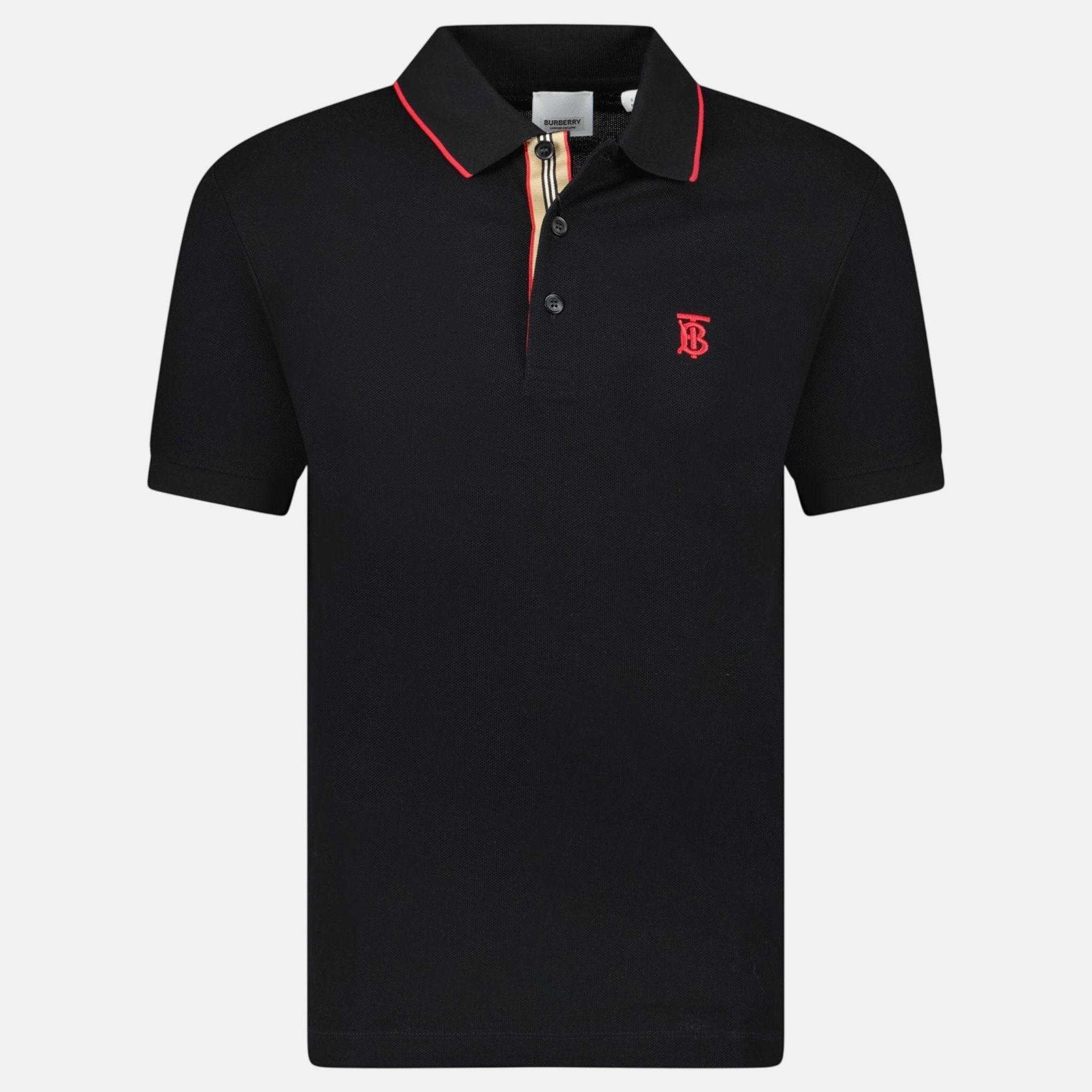 Burberry 'Walton' Red TB Signature Placket Polo Shirt Black | Studio DOS