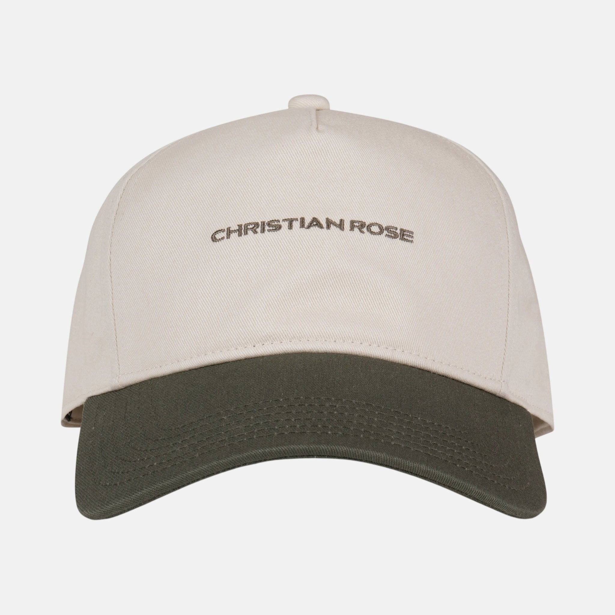 Christian Rose Contrast Unstructured Trucker Cap White Olive | Studio DOS