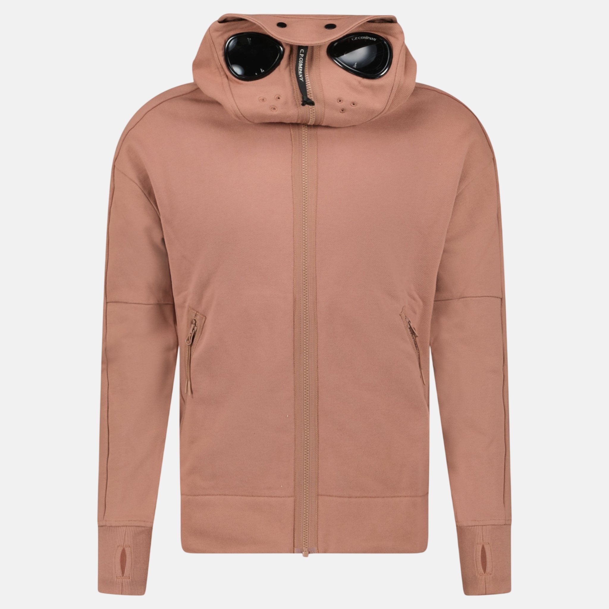 CP Company Hooded Explorer Goggle Zip Up Hoodie Light Brown | Studio DOS