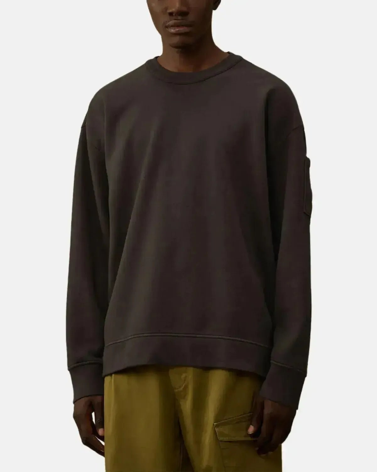 CP COMPANY MENS BRUSHED AND EMERIZED DIAGONAL RAISED FLEECE BOXY SWEAT DARK SHADOW GREY | Studio DOS