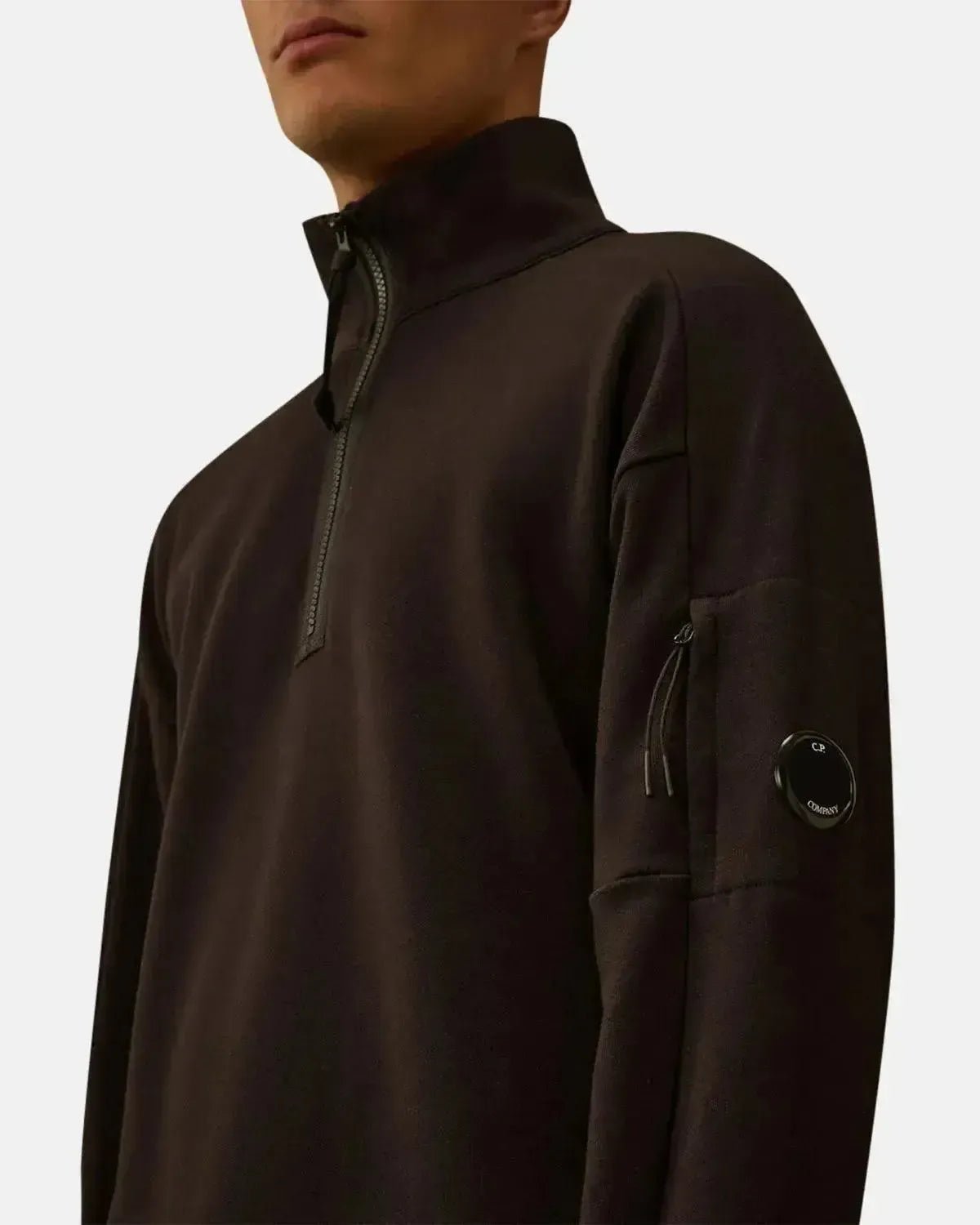 CP COMPANY MENS DIAGONAL RAISED FLEECE 1/4 ZIP SWEATSHIRT BLACK | Studio DOS