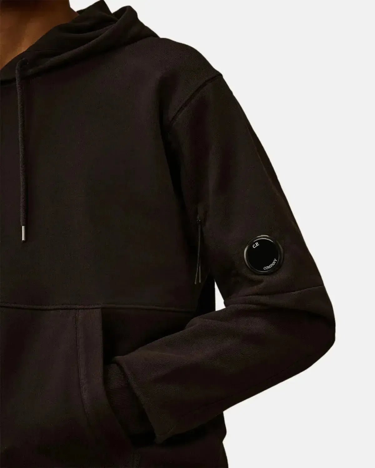 CP COMPANY MENS DIAGONAL RAISED FLEECE LENS HOODIE BLACK | Studio DOS