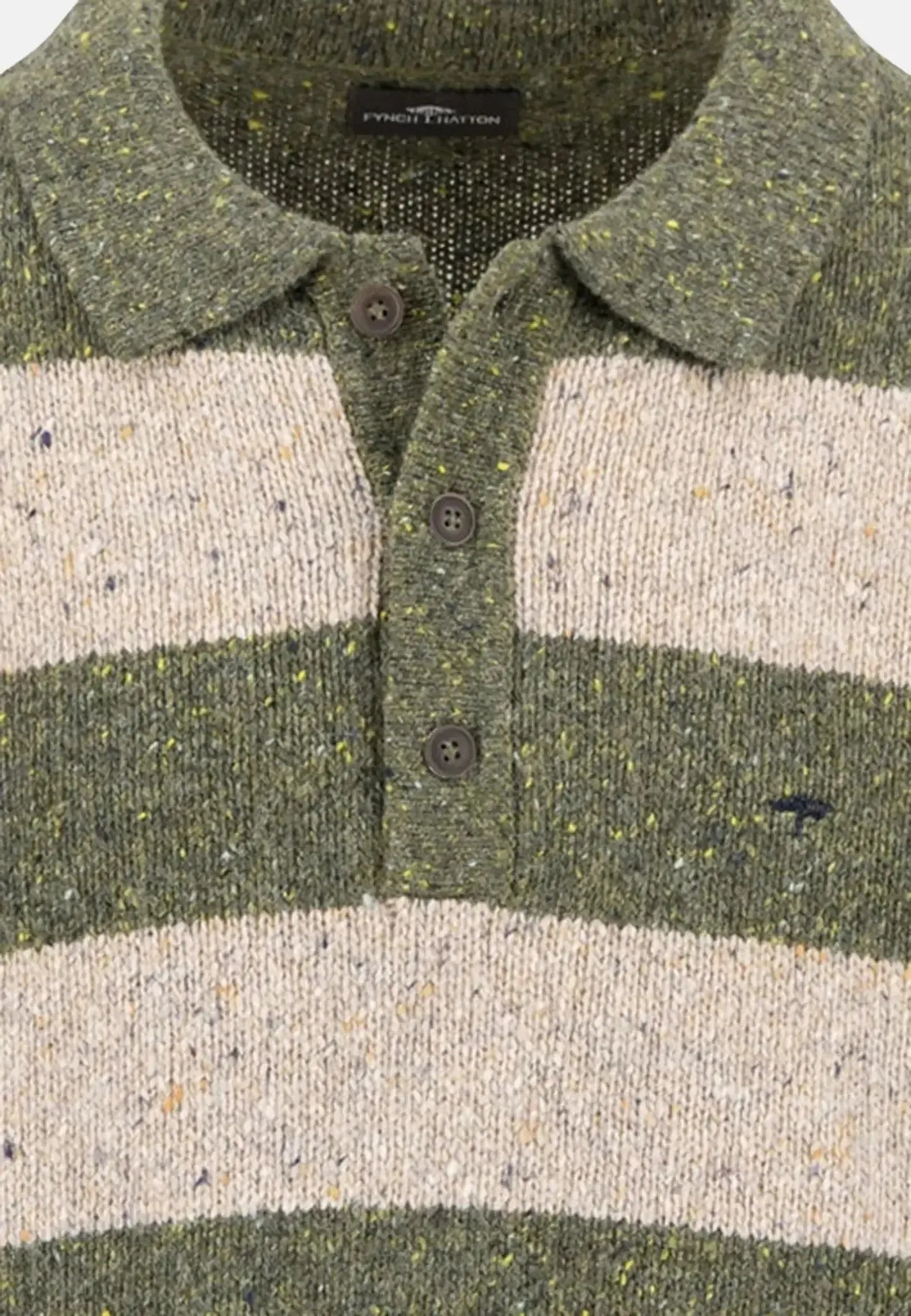 Donegal Wool Striped Polo Collar Knit Dark Ivy-Designer Outlet Sales