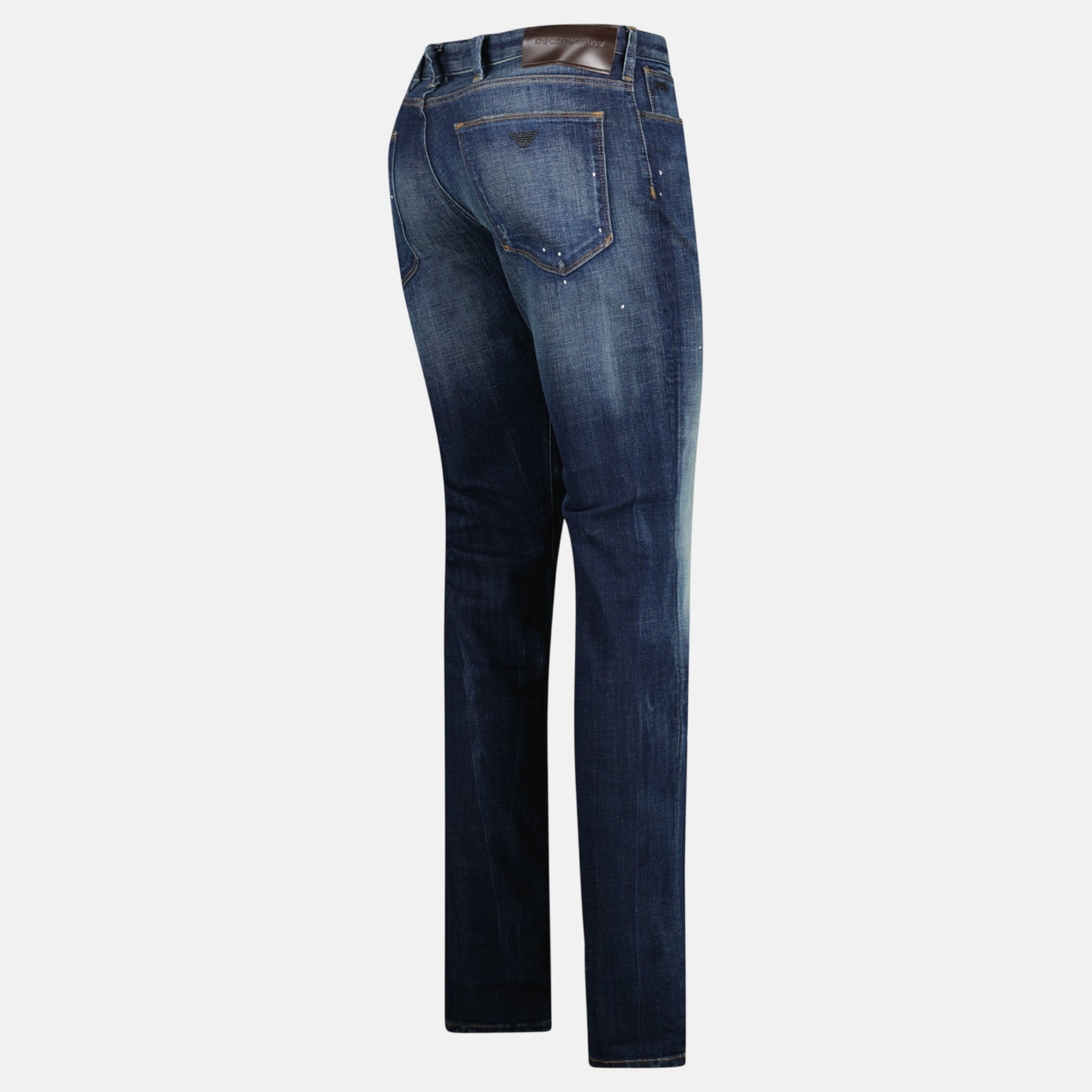 Emporio Armani J06 Slim Fit 5 Pocket Paint Splatter Jeans Blue | Studio DOS