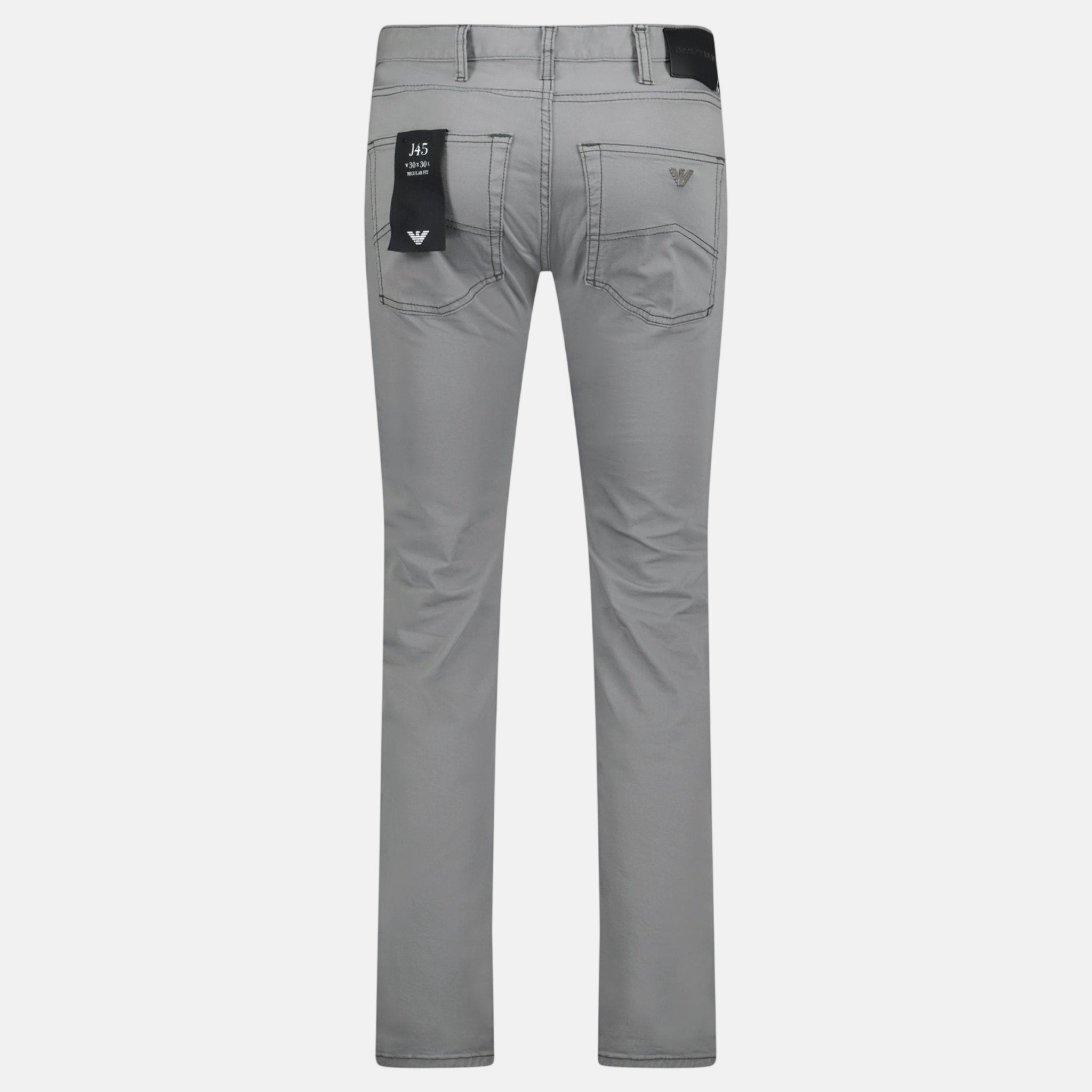 Emporio Armani J45 Slim Fit 5 Pocket Silver Eagle Black Belt Patch Jeans Grey | Studio DOS