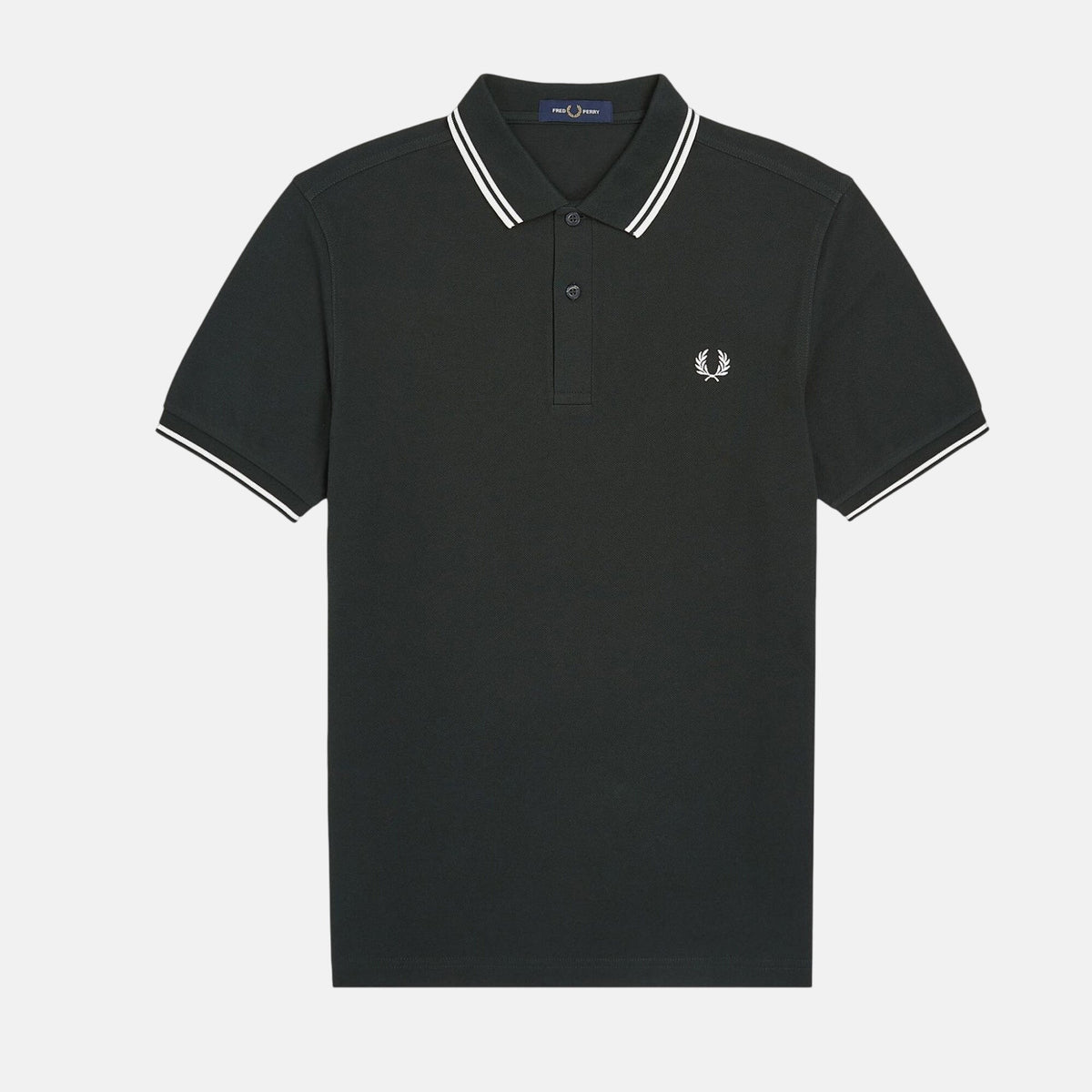 Fred Perry Mens Twin Tipped Polo Shirt Night Green Snow White | Studio DOS