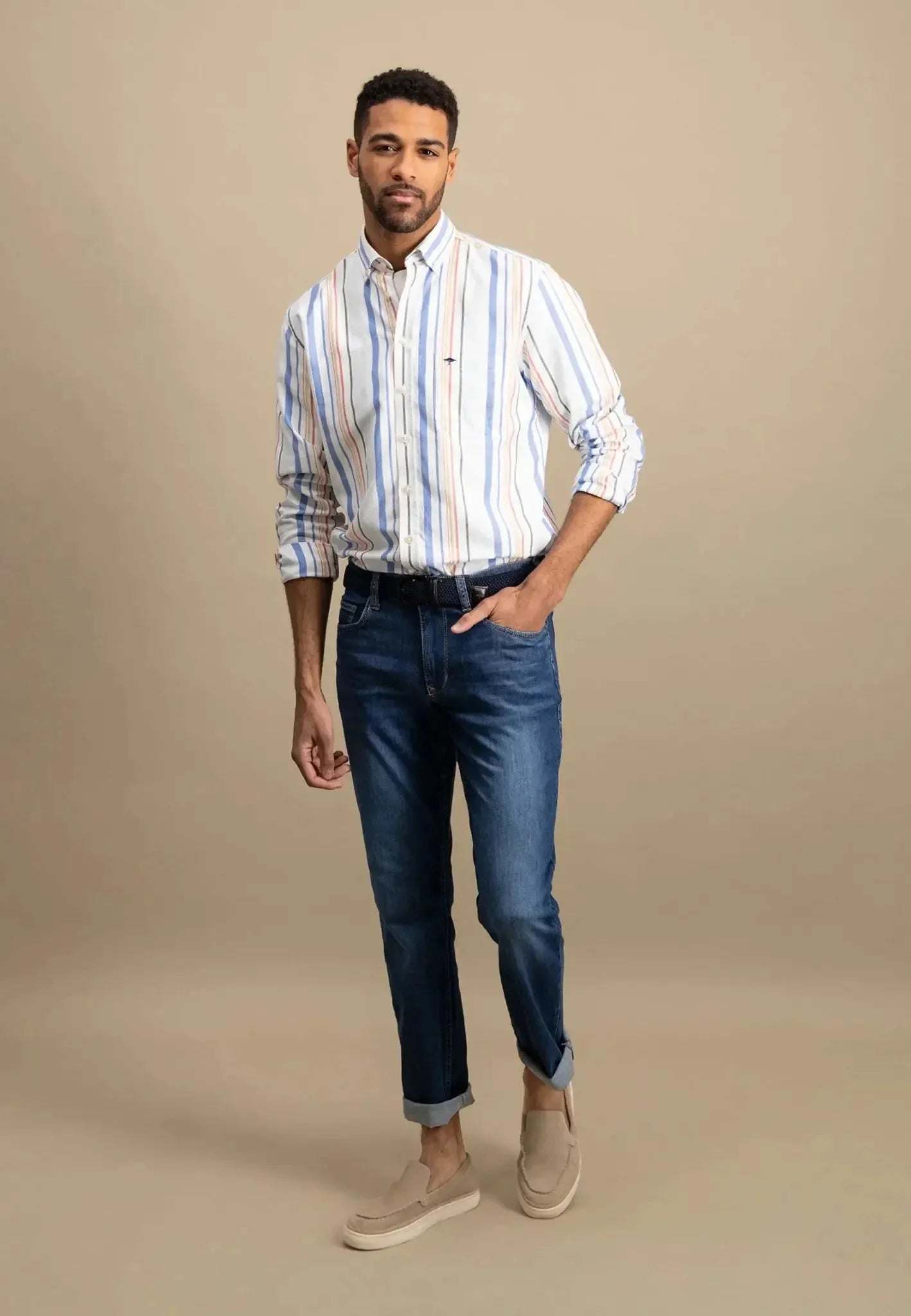 Fynch-Hatton Colourful Oxford Stripes Shirt Poppy Red