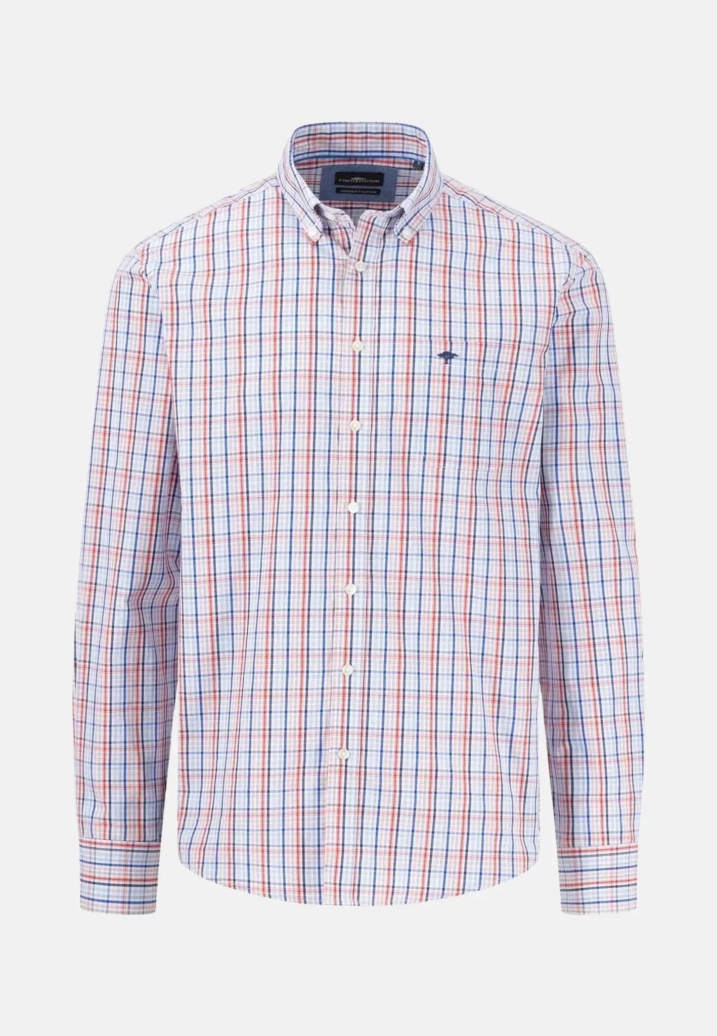 Fynch-Hatton Combi Check Shirt Poppy Red | Studio DOS