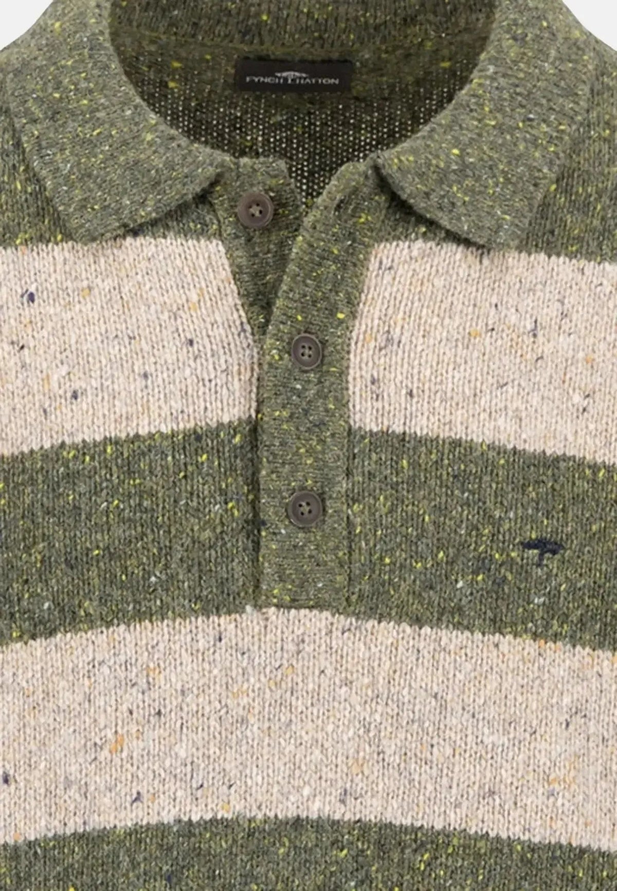 Fynch-Hatton Donegal Wool Striped Polo Collar Knit Dark Ivy | Studio DOS