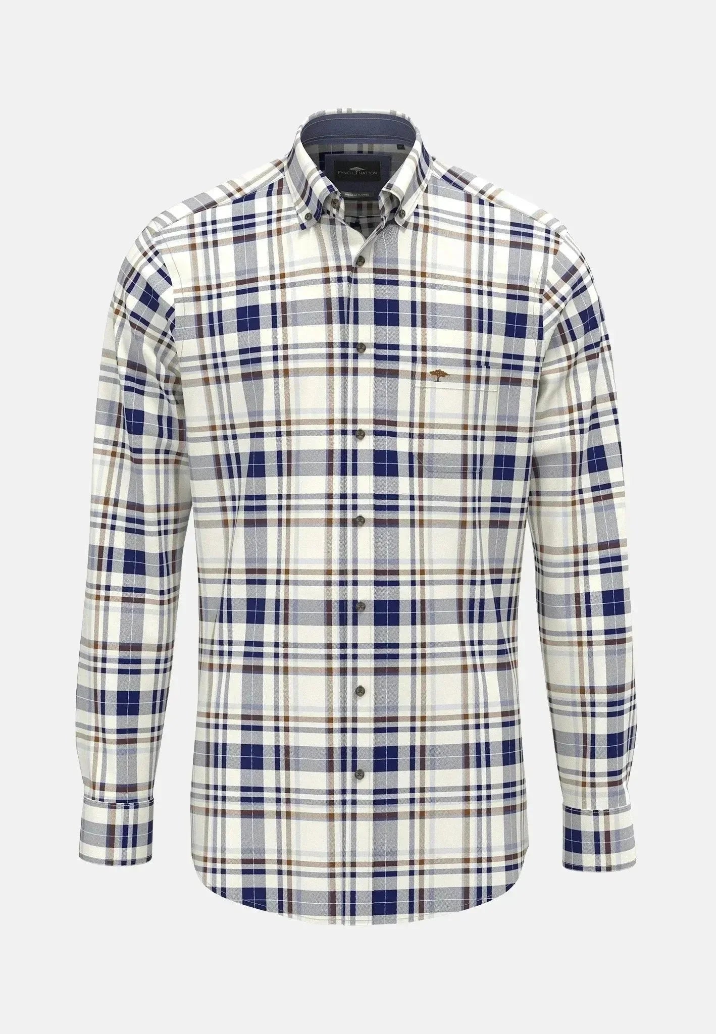Fynch-Hatton Herringbone Check Button Down Shirt Misty Blue