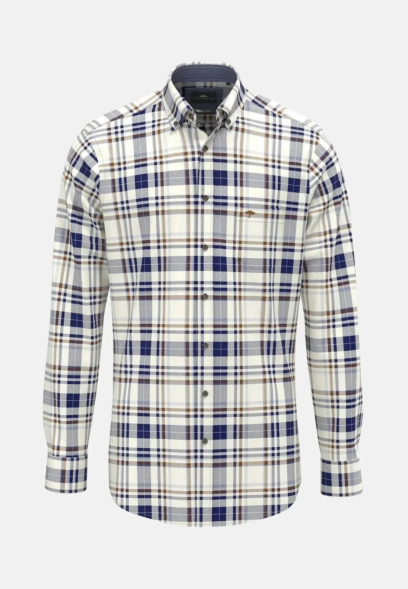 Fynch-Hatton Herringbone Check Button Down Shirt Misty Blue | Studio DOS