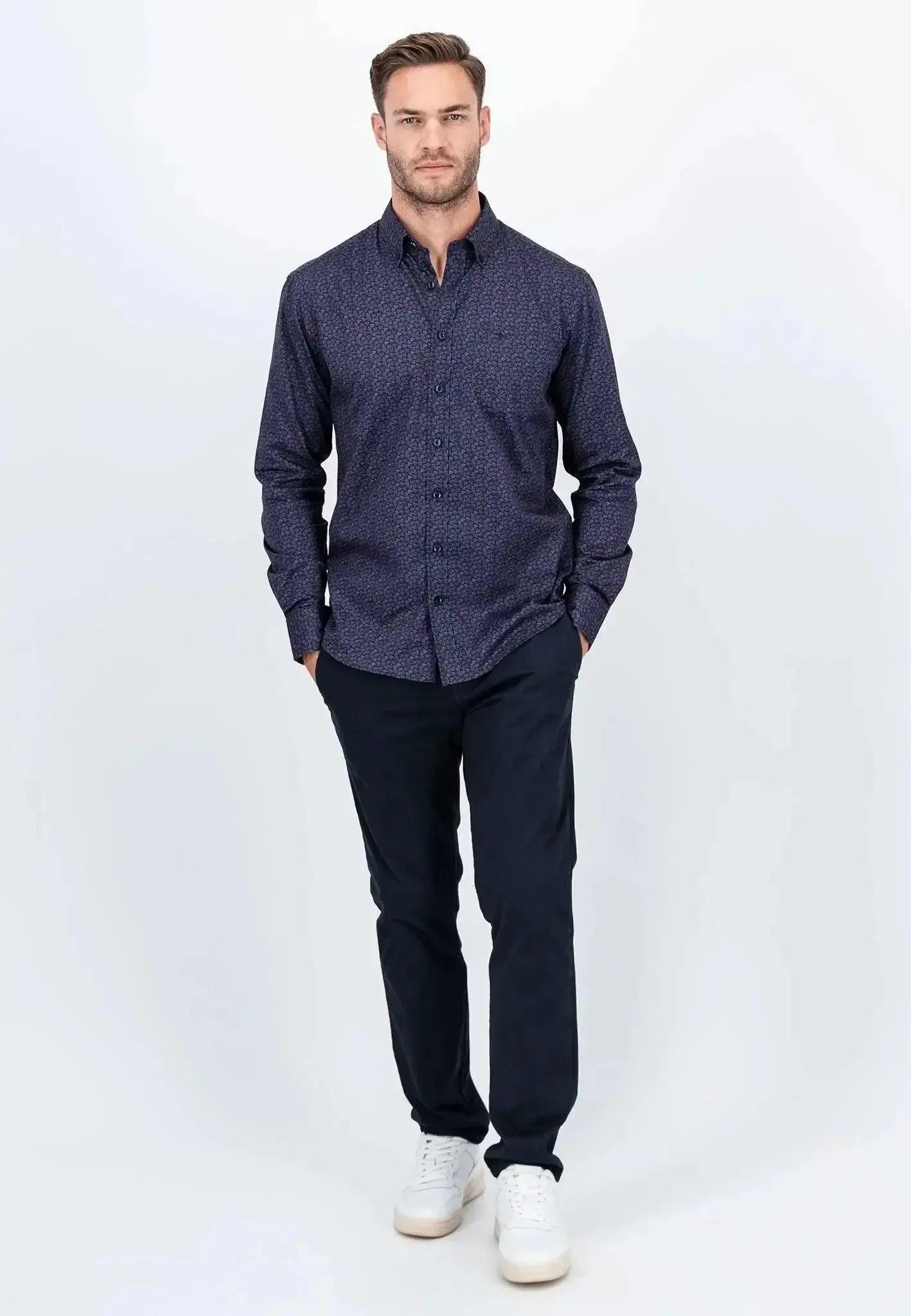 Fynch - Hatton Leaf Print Mix Shirt Pale Blush | Studio DOS