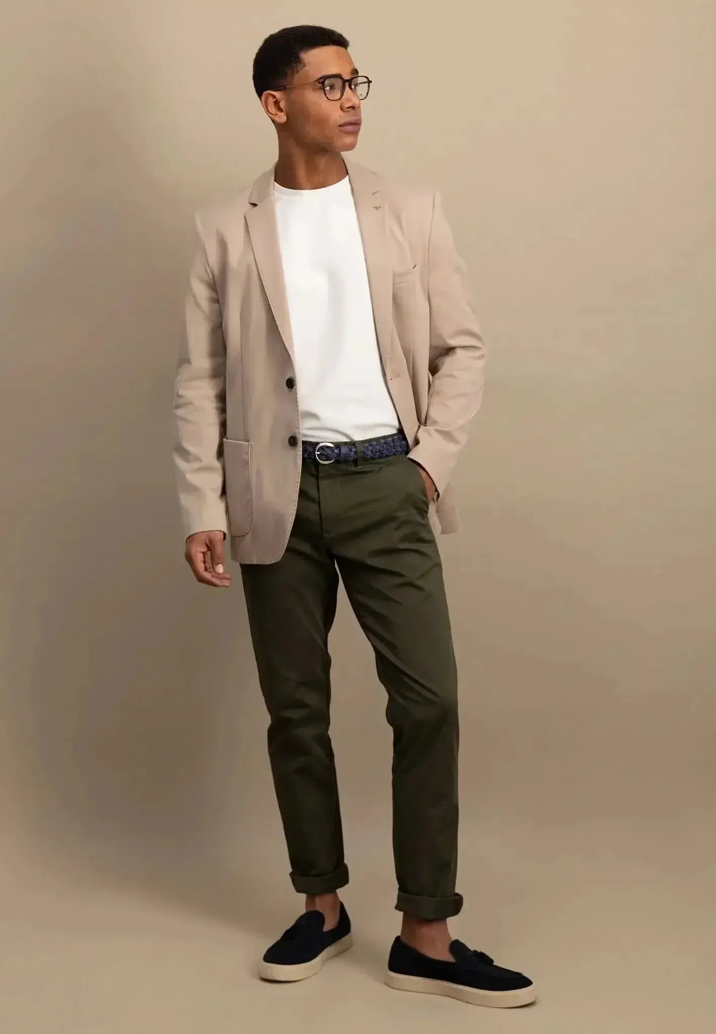 Fynch - Hatton Mens Cotton Twill Blazer Beige | Studio DOS