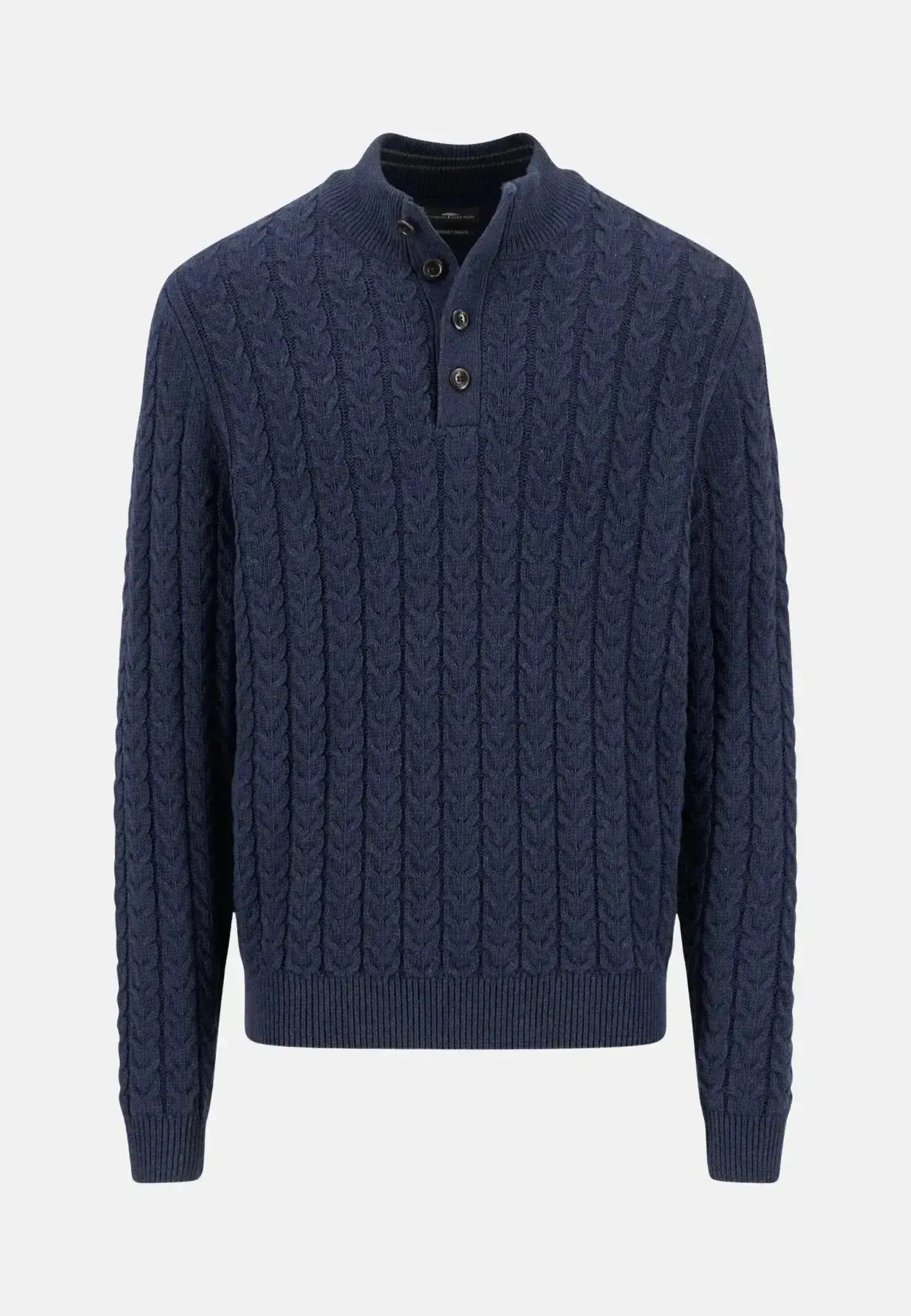 Fynch - Hatton Mens Cotton - Wool Button Neck Cable Knit Sweater Navy | Studio DOS