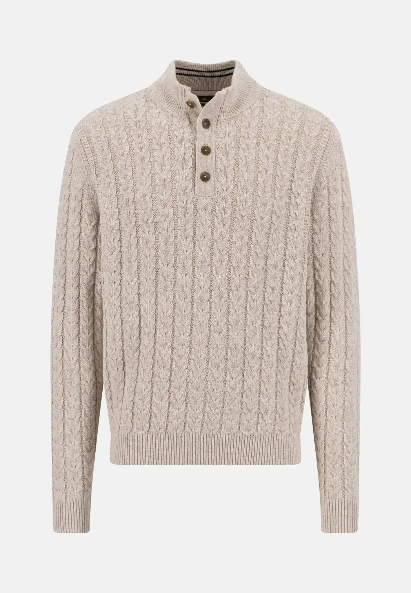 Fynch - Hatton Mens Cotton - Wool Button Neck Cable Knit Sweater New Off - White | Studio DOS