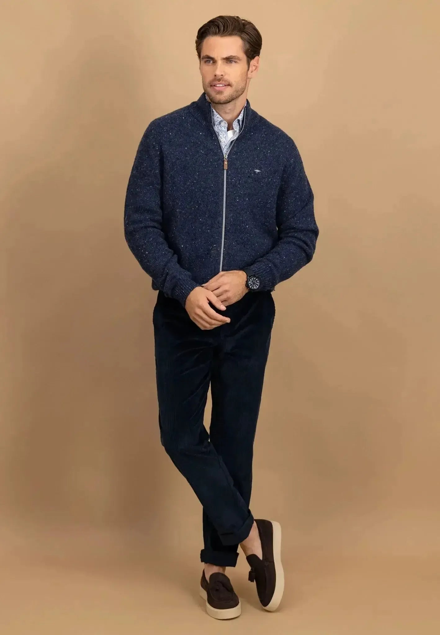 Fynch - Hatton Mens Donegal Wool Zip Cardigan Navy | Studio DOS