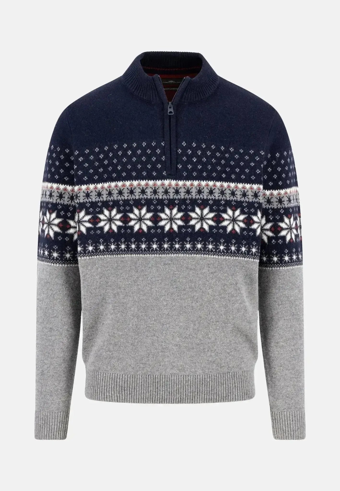 Fynch - Hatton Mens Fair Isle Lambswool 1/4 Zip Knit Navy | Studio DOS