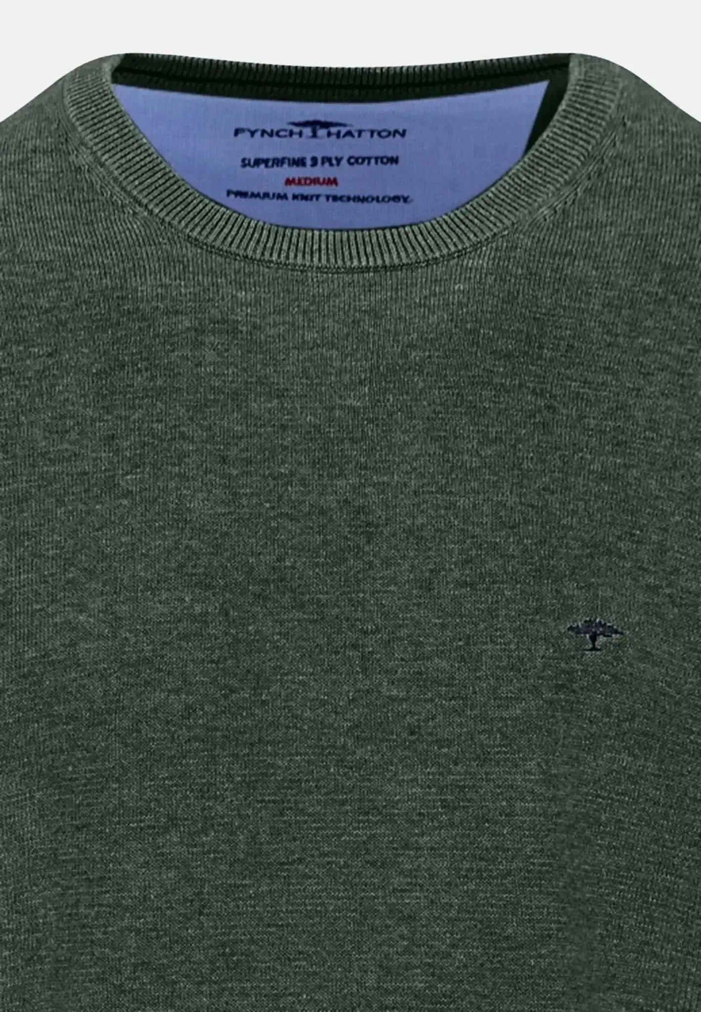 Fynch - Hatton Mens Fine Knit Cotton Crewneck Dark Ivy | Studio DOS