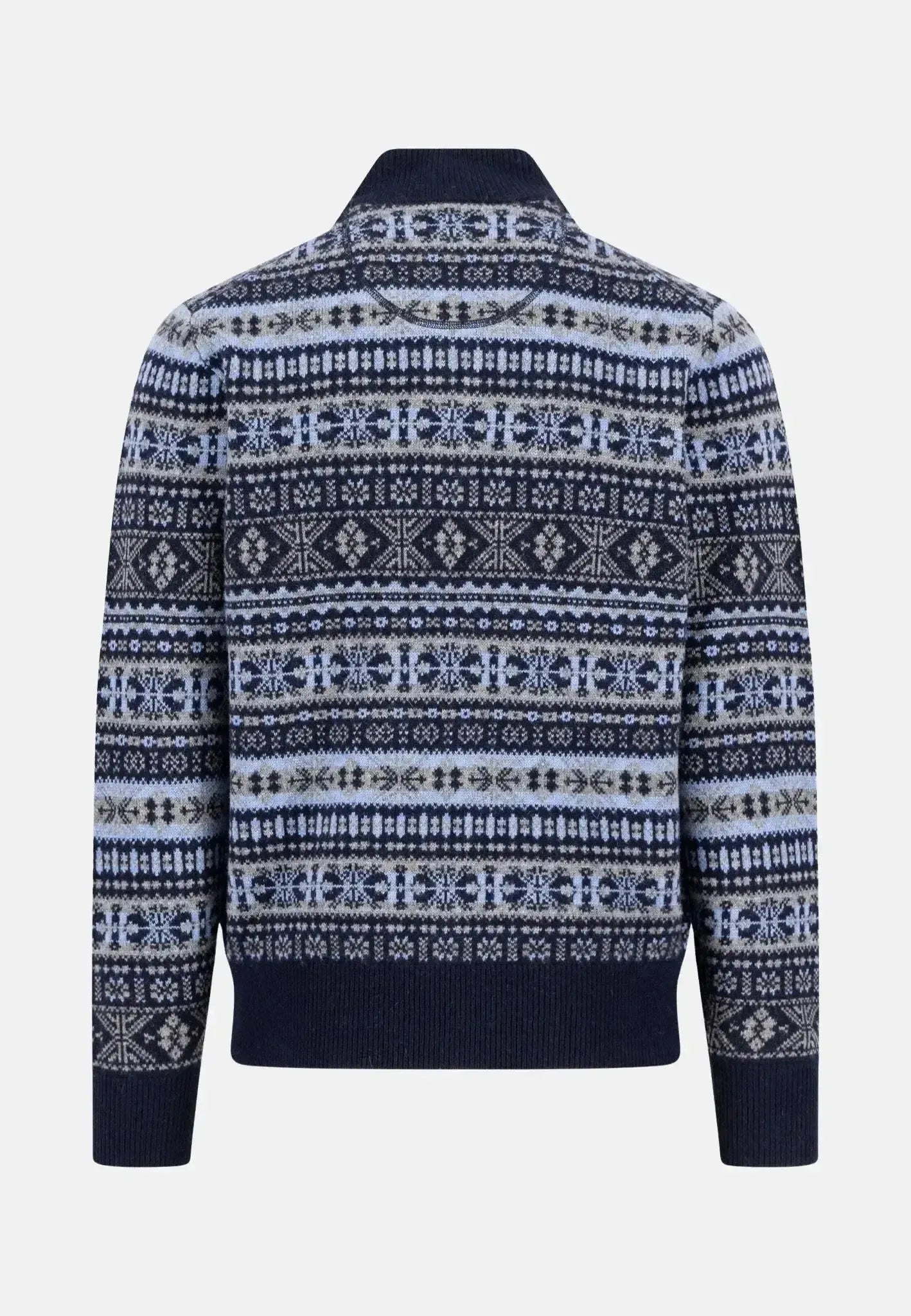 Fynch - Hatton Mens Lambswool Jacquard 1/4 Zip Knit Navy | Studio DOS