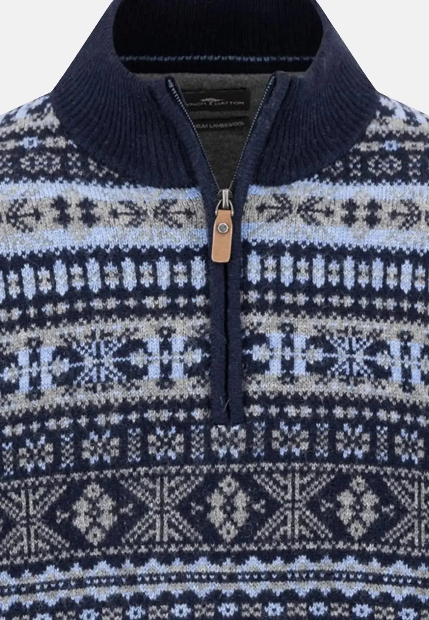 Fynch - Hatton Mens Lambswool Jacquard 1/4 Zip Knit Navy | Studio DOS