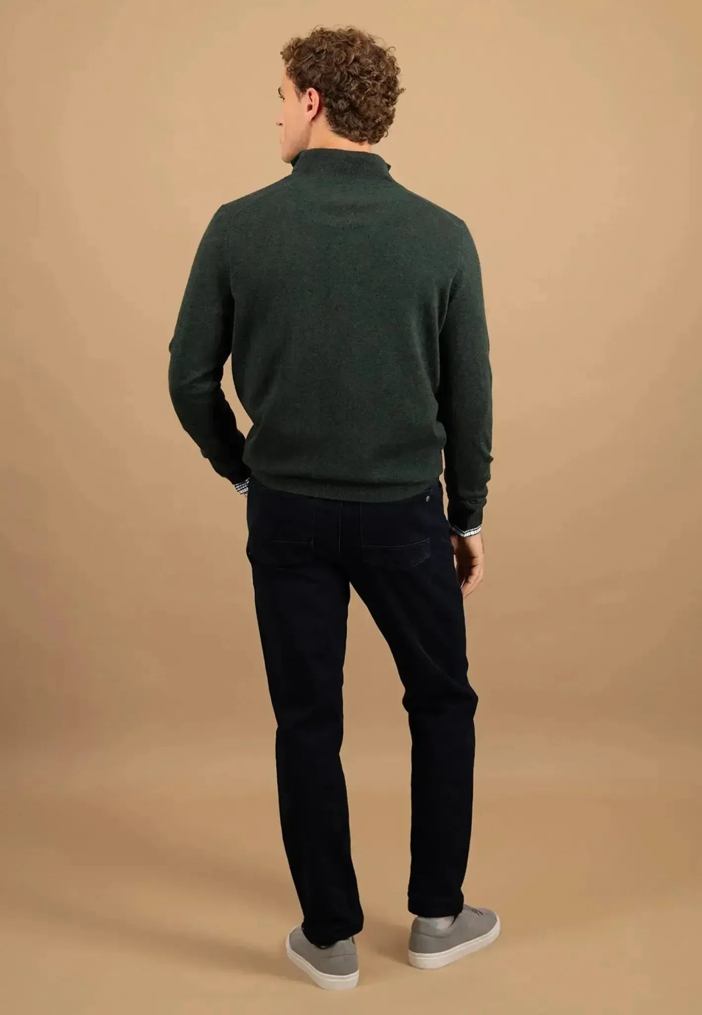 Fynch - Hatton Mens Merino Wool Cashmere 1/4 Zip Knit Dark Ivy | Studio DOS