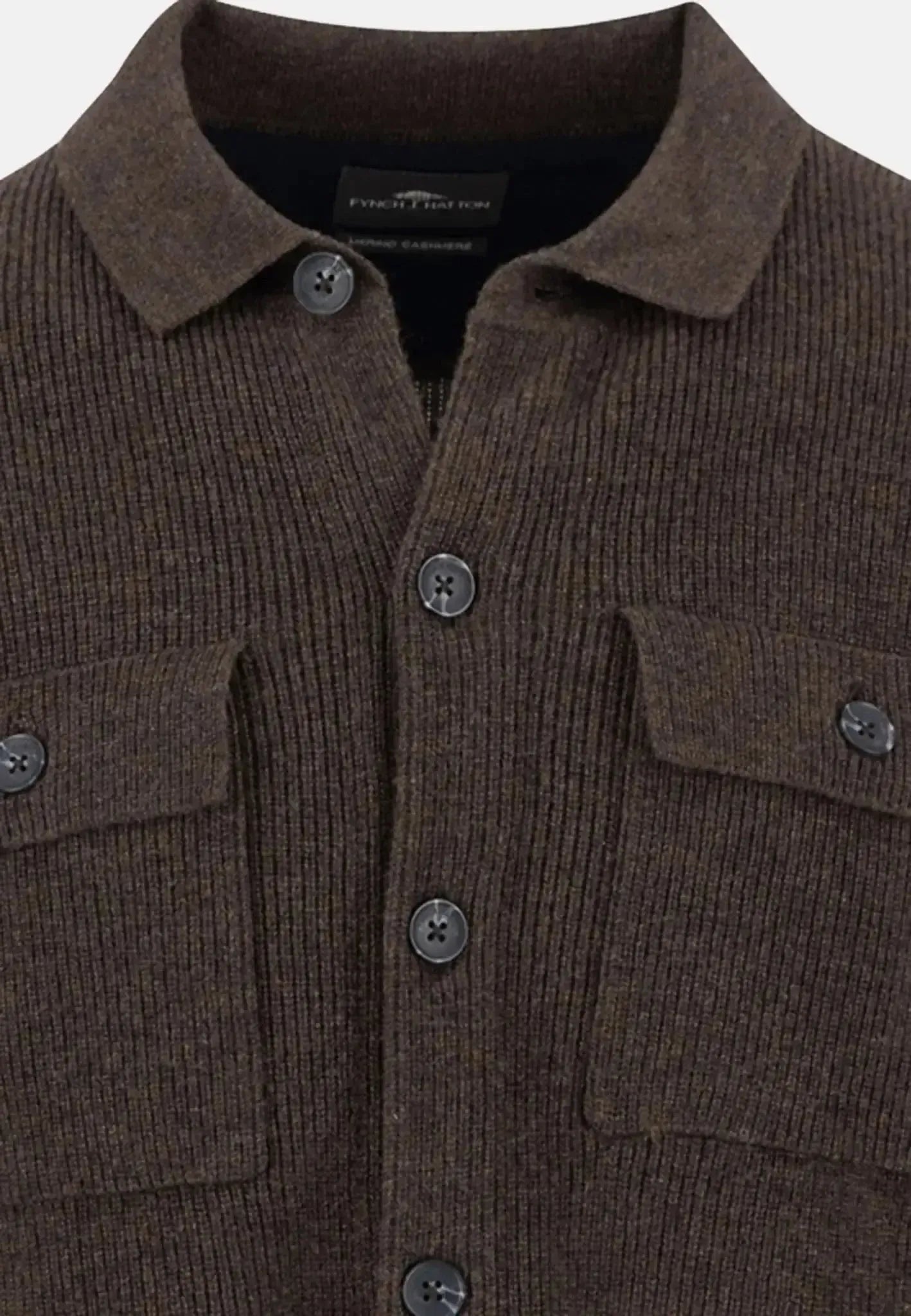 Fynch - Hatton Mens Merino Wool Cashmere Buttoned Cardigan Dark Chocolate | Studio DOS