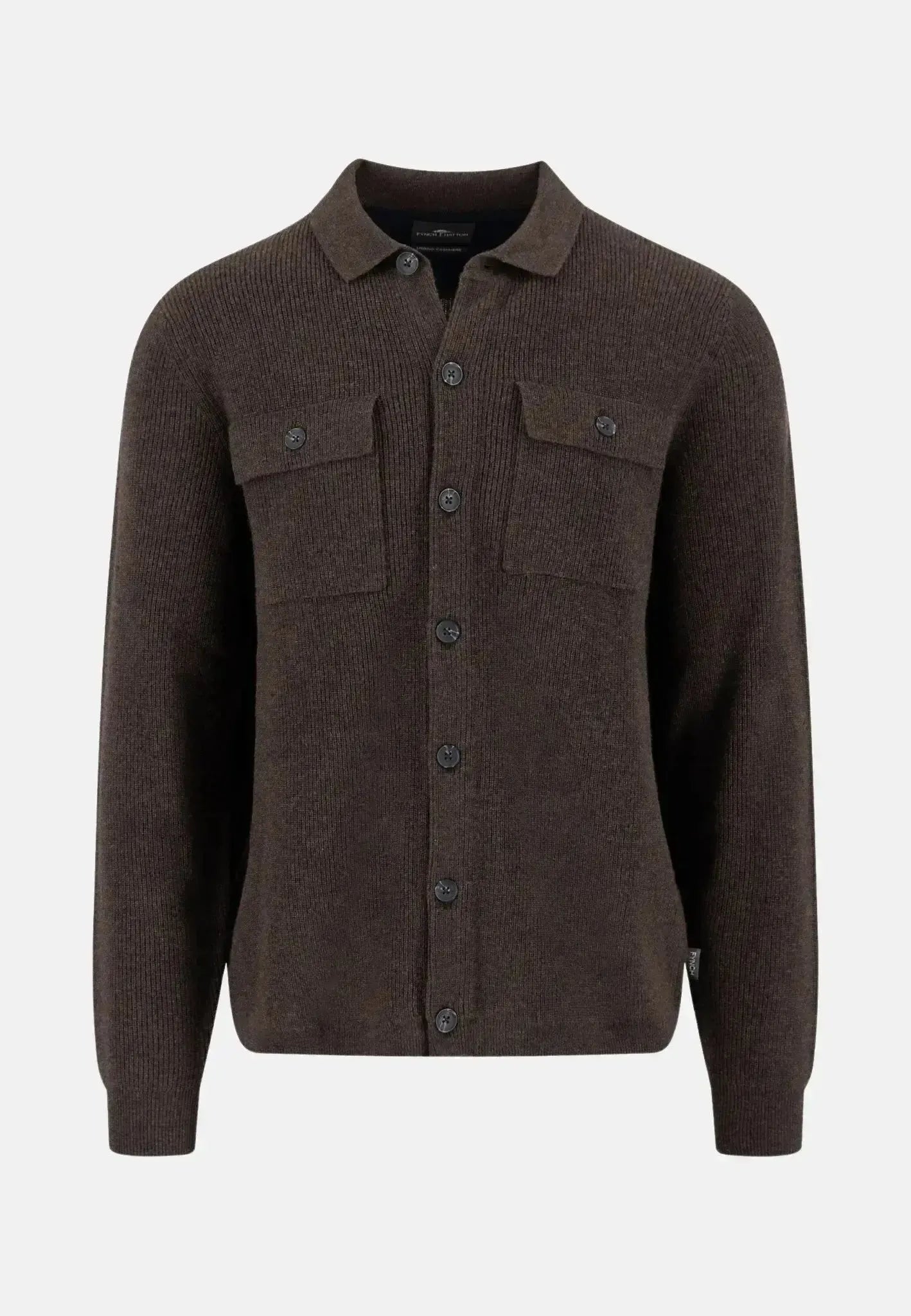 Fynch - Hatton Mens Merino Wool Cashmere Buttoned Cardigan Dark Chocolate | Studio DOS