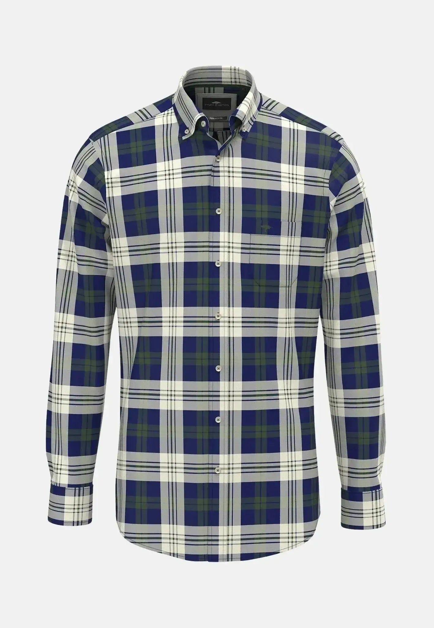 Fynch - Hatton Mens Washed Oxford Check Button Down Shirt Dark Leaf | Studio DOS