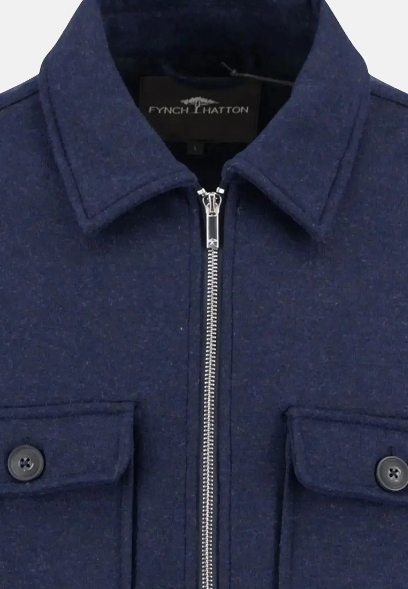 Fynch - Hatton Mens Wool Blend Melange Overshirt Dark Navy | Studio DOS